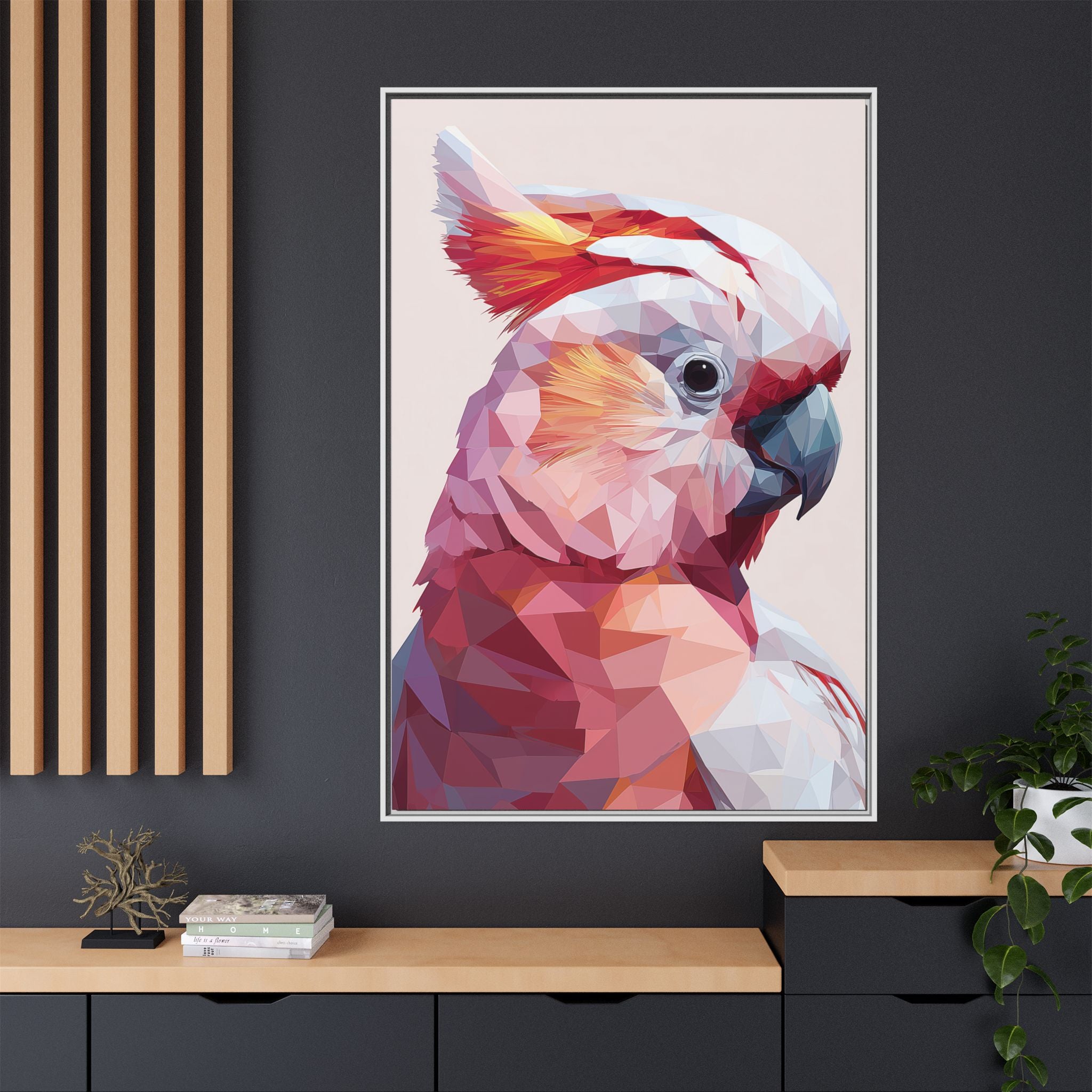 Prismatic Cockatoo: Geometric Bird Portrait, Low-Poly Digital Art   |  Personalized & Custom Orders Available