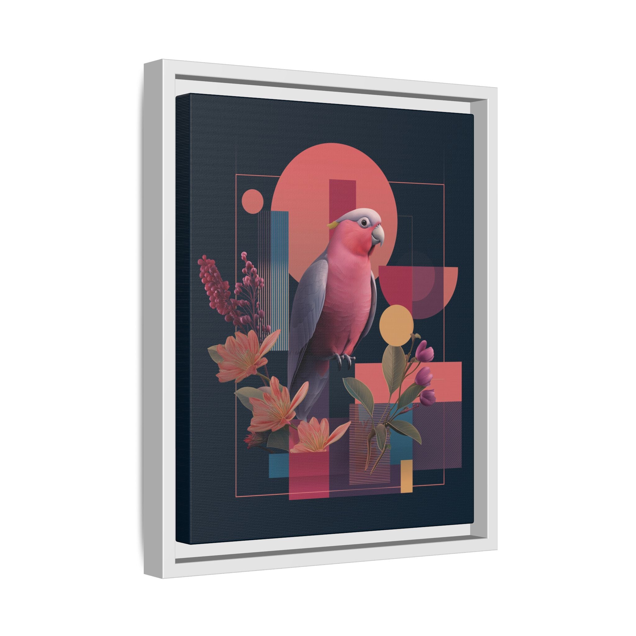 Galah Geometric Framed Print : Stylized Digital Cockatoo Portrait, Contemporary Abstract Botanical    |   Custom Orders Accepted