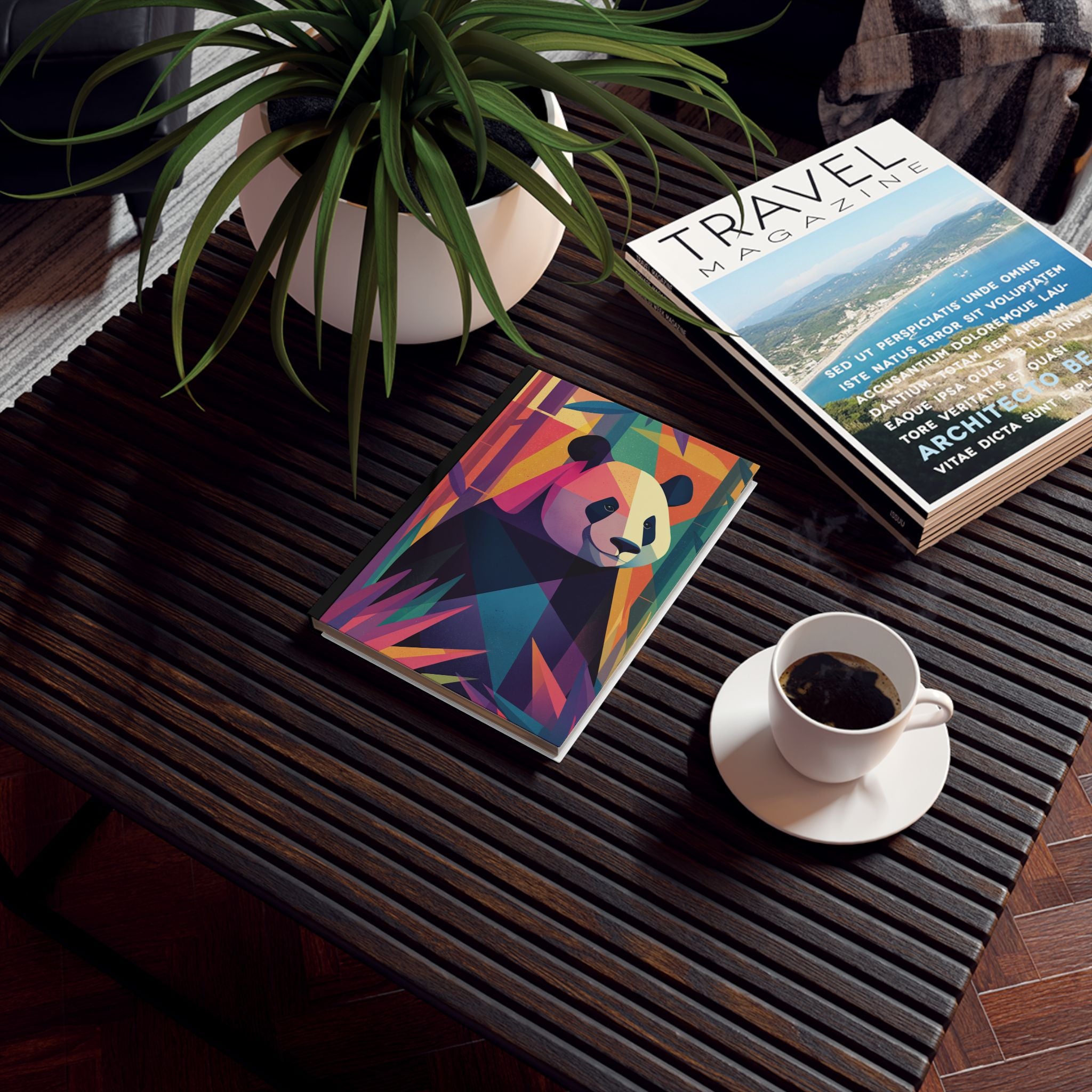 Personalized Journal    |  Kaleidoscope Panda: Geometric Wildlife Art, Digital Color Fragmentation, Contemporary Graphic Design