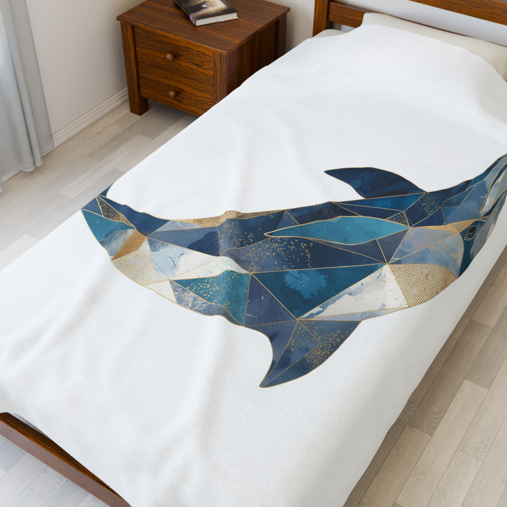 Ocean's Geometry Bedding: Mosaic Dolphin, Coastal Triangular Art, Blue and Gold Dolphin Design   |  Personalized & Custom Orders Available