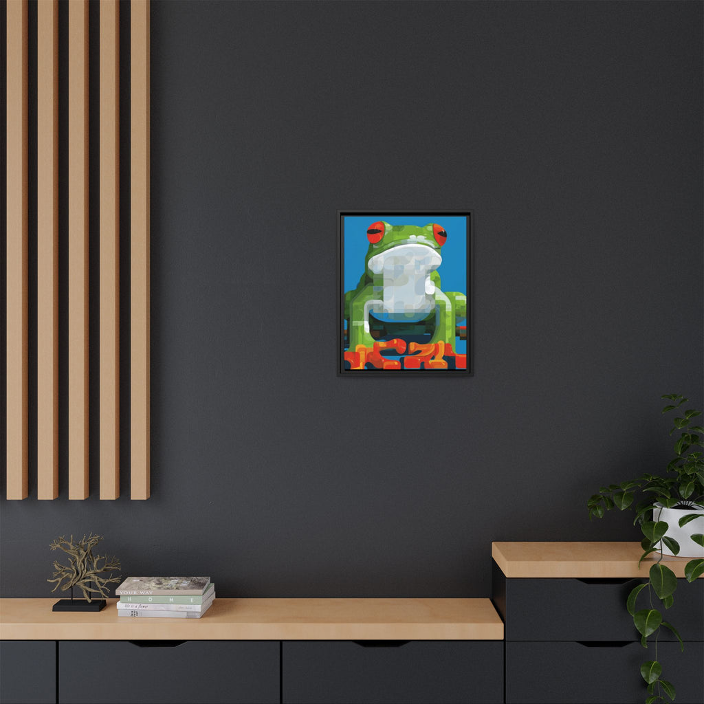 Pixel Frog Framed Print : Geometric Digital Art, Mosaic Amphibian Portrait   |  Personalized & Custom Orders Available