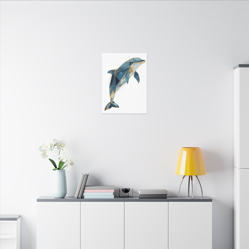 Celestial Dolphin: Geometric Marine Art, Low-Poly Oceanic Design, Blue and Gold Abstraction   |  Personalized & Custom Orders Available