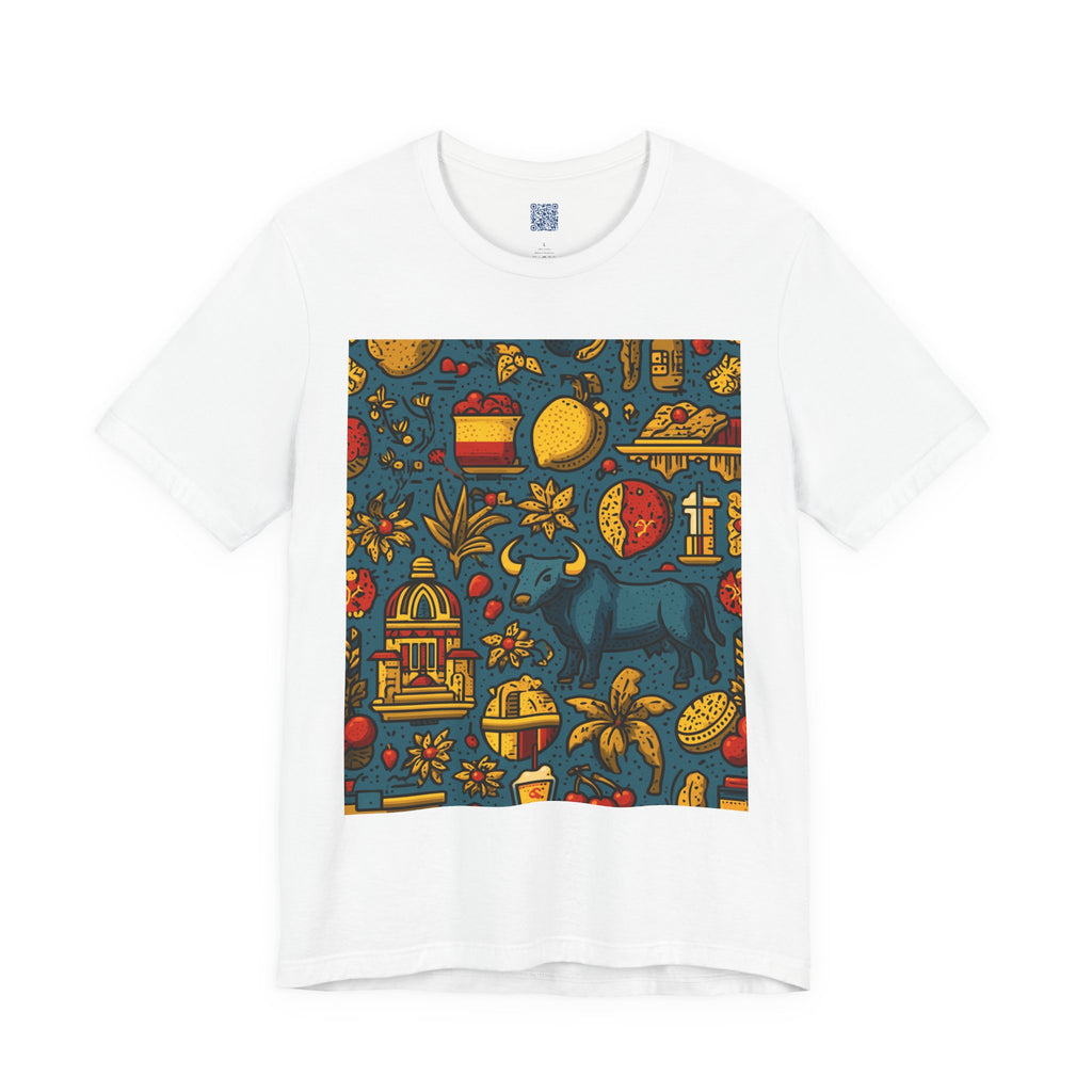 Vibrant Spanish Print Tee, Casual T-Shirt, Comfortable Unisex Shirt, Gift for Nature Lovers, Summer Style, Outdoor Wear, Trendy Apparel