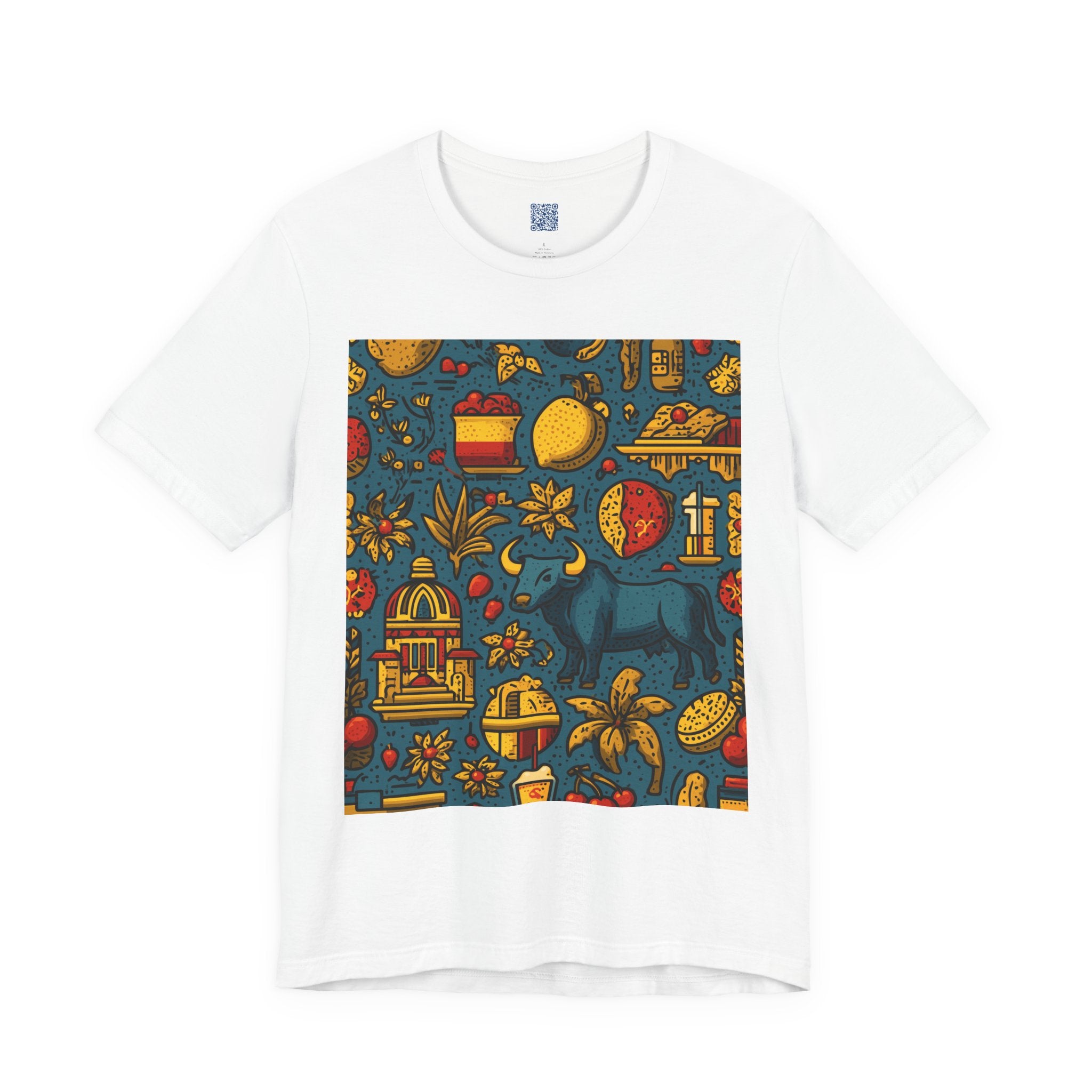 Vibrant Spanish Print Tee, Casual T-Shirt, Comfortable Unisex Shirt, Gift for Nature Lovers, Summer Style, Outdoor Wear, Trendy Apparel