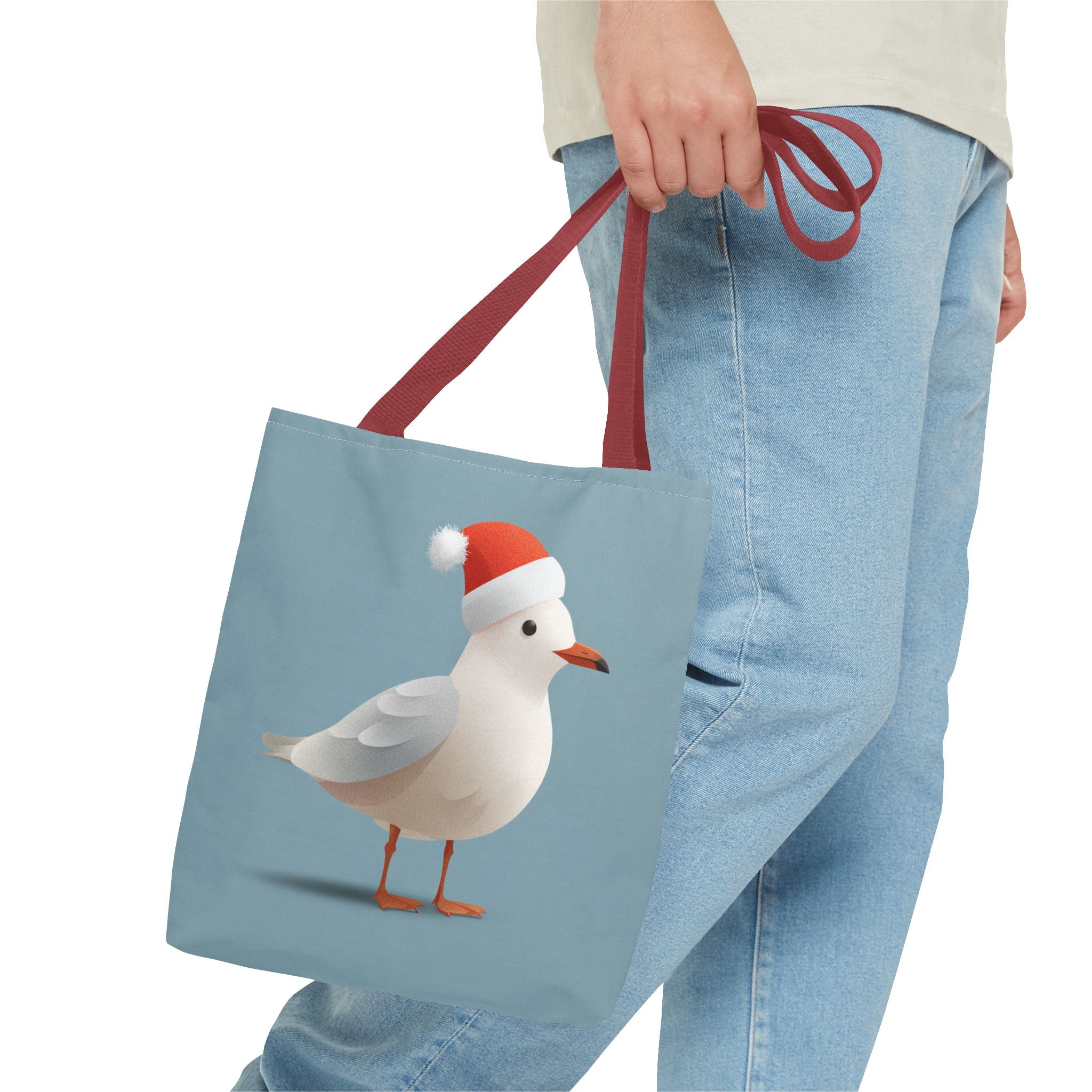 Christmas Seagull Tote Bag, Holiday Shopping Bag, Eco-Friendly Gift Bag, Cute Coastal Accessories, Winter Tote for Bird Lovers