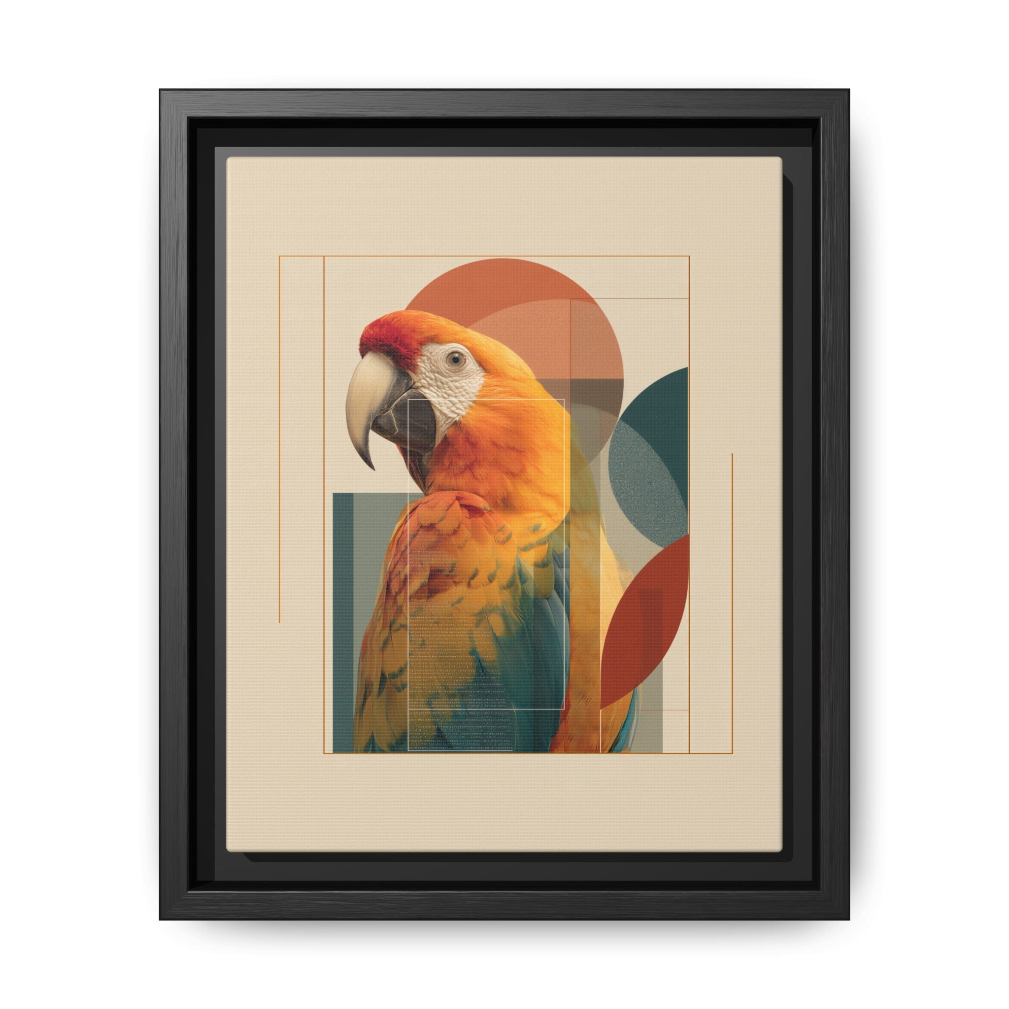 Scarlet Symphony: Macaw in Geometric Abstraction, Modern Graphic Design Artwork   |    Custom Orders Available