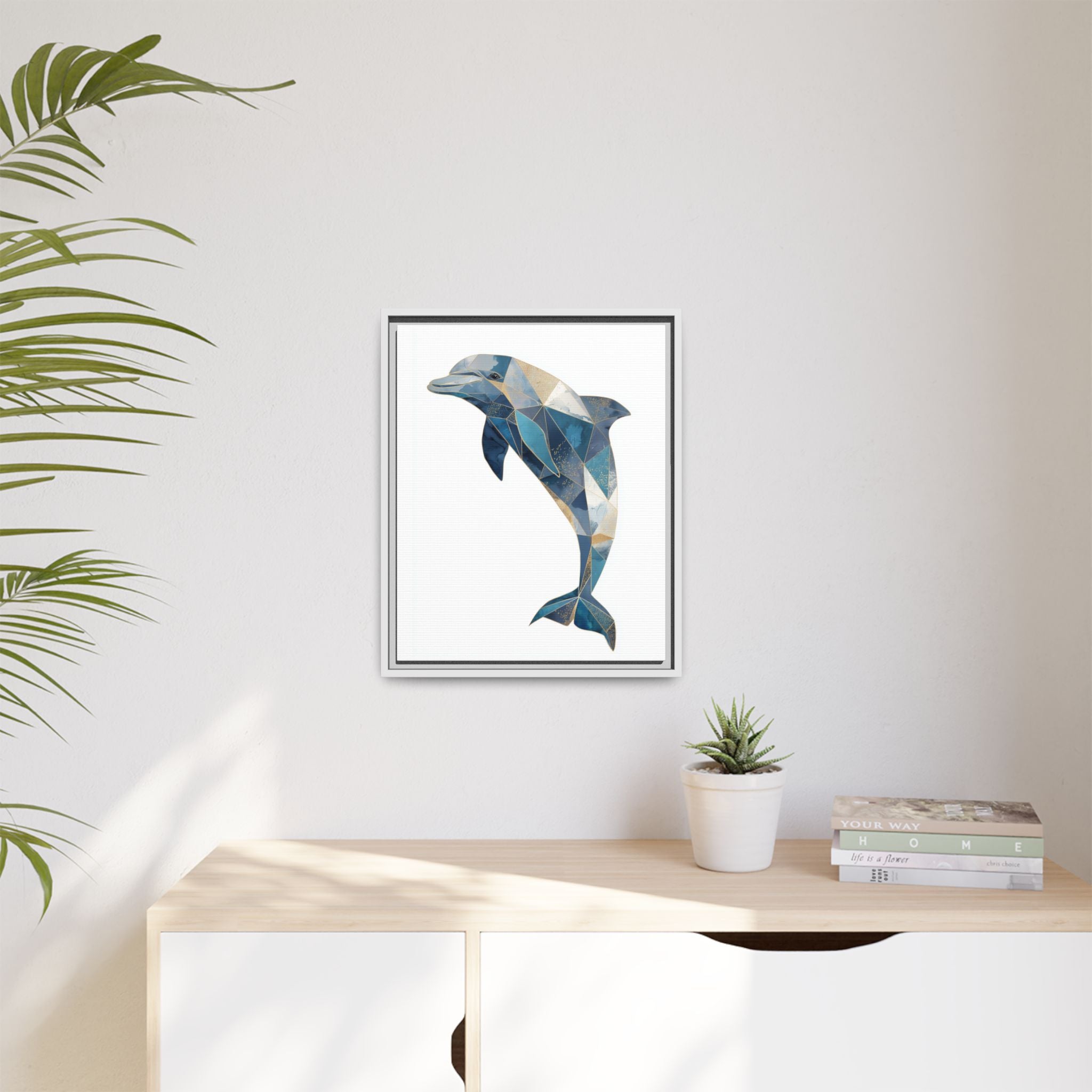 Geometric Dolphin Mosaic Framed Print , Contemporary Marine Art   |  Personalized & Custom Orders Available