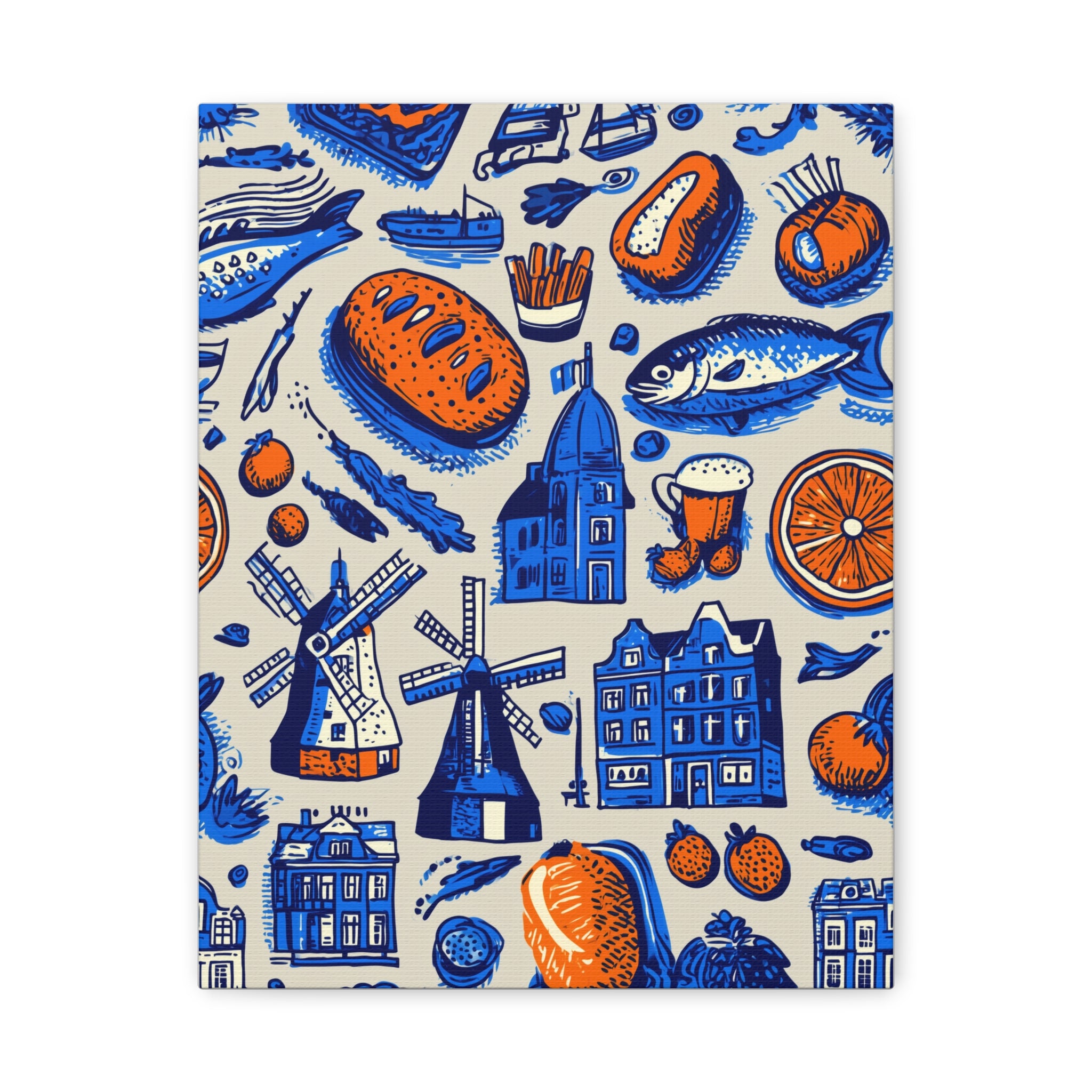 Dutch-Themed Matte Canvas Art Print, Wall Decor, Home Decor, Art Plaque, Gift for Food Lovers, Colorful Windmill Artwork