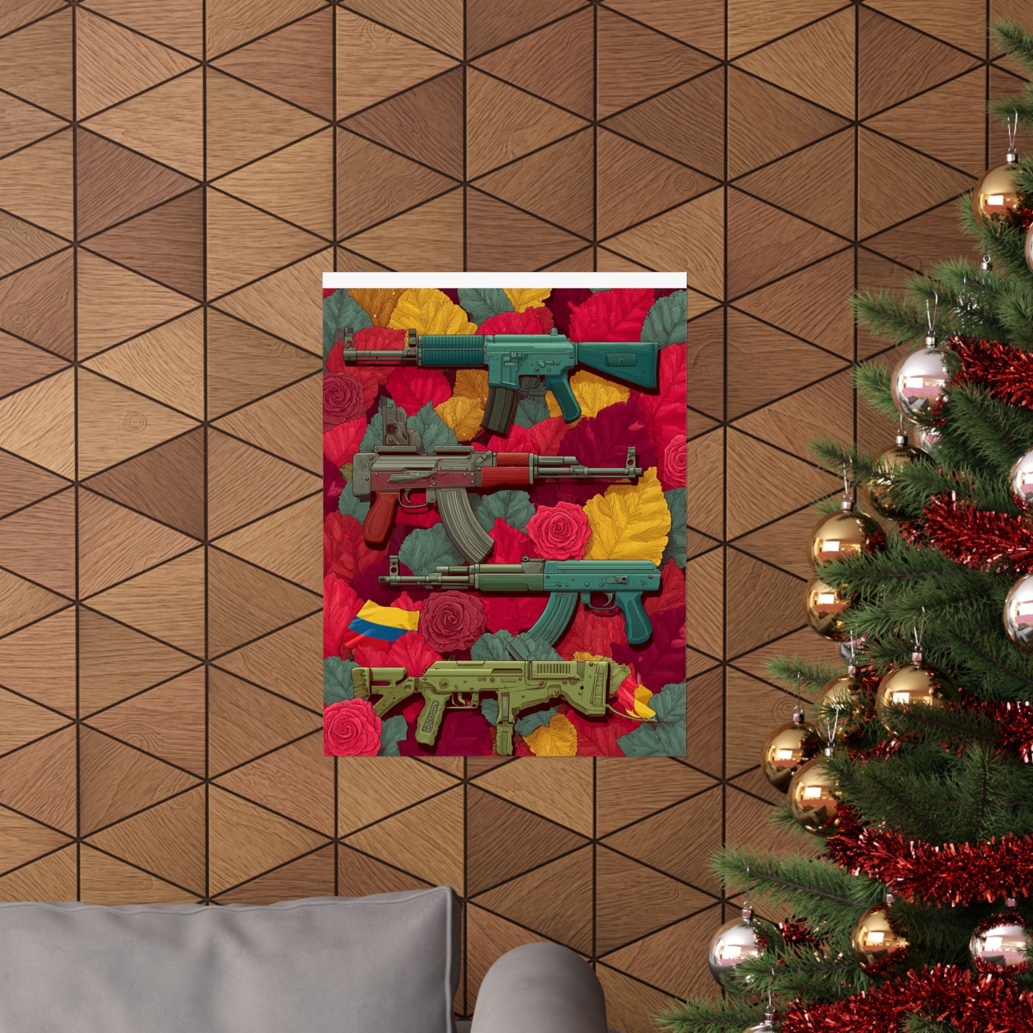 Vibrant Gun Art Vertical Poster, Unique Wall Decor, Military Theme Art, Home Office Decoration, Gift for Gun Enthusiasts