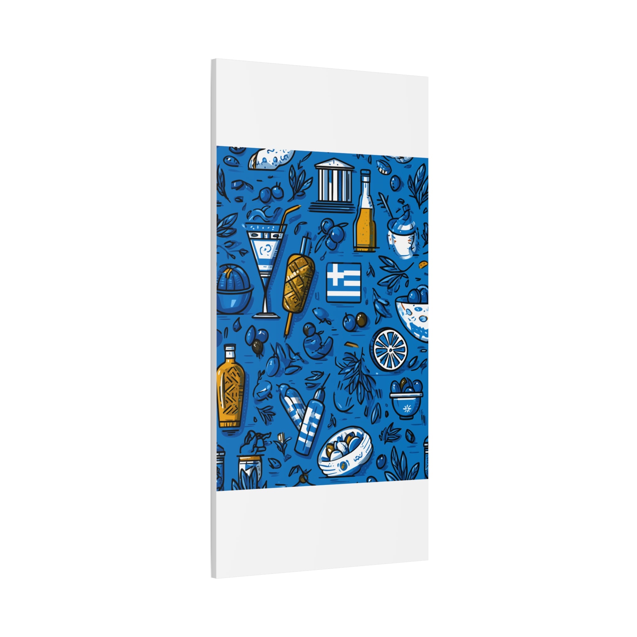 Vibrant Canvas Wall Art, Blue Mediterranean Theme, Kitchen Decor, Greek Party Decor, Olive and Drink Motif