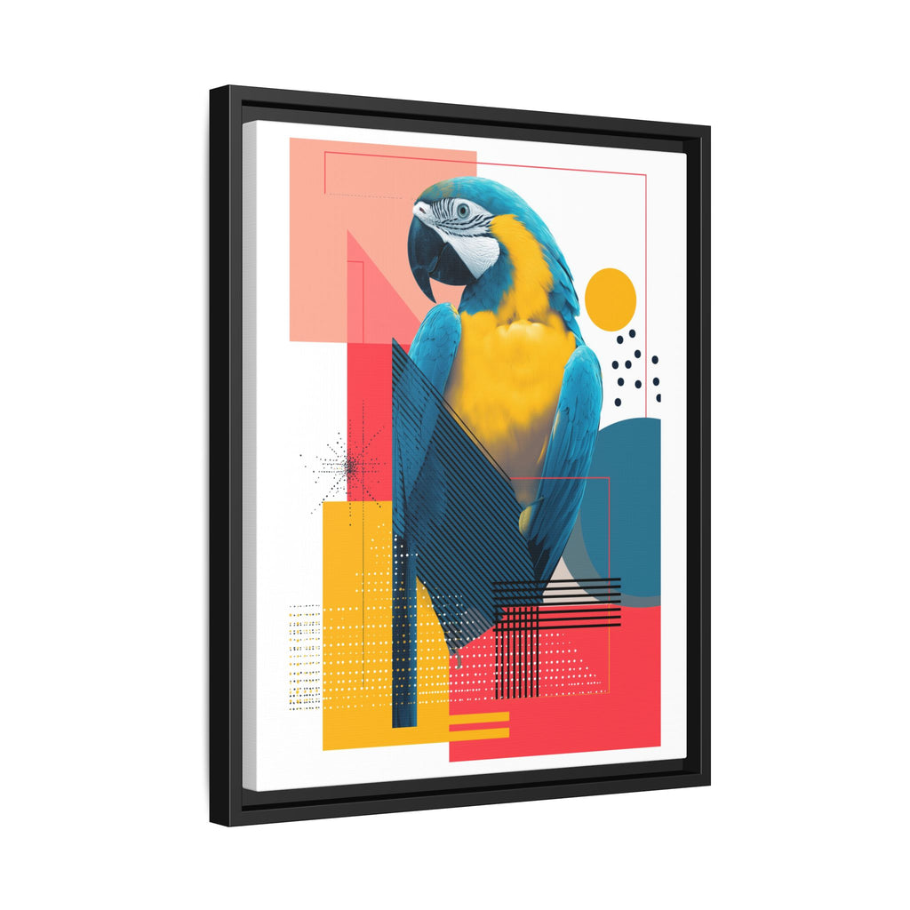 Prismatic Parrot Framed Print: Blue and Yellow Macaw in Geometric Space, Digital Art Composition   |  Personalized & Custom Orders Available