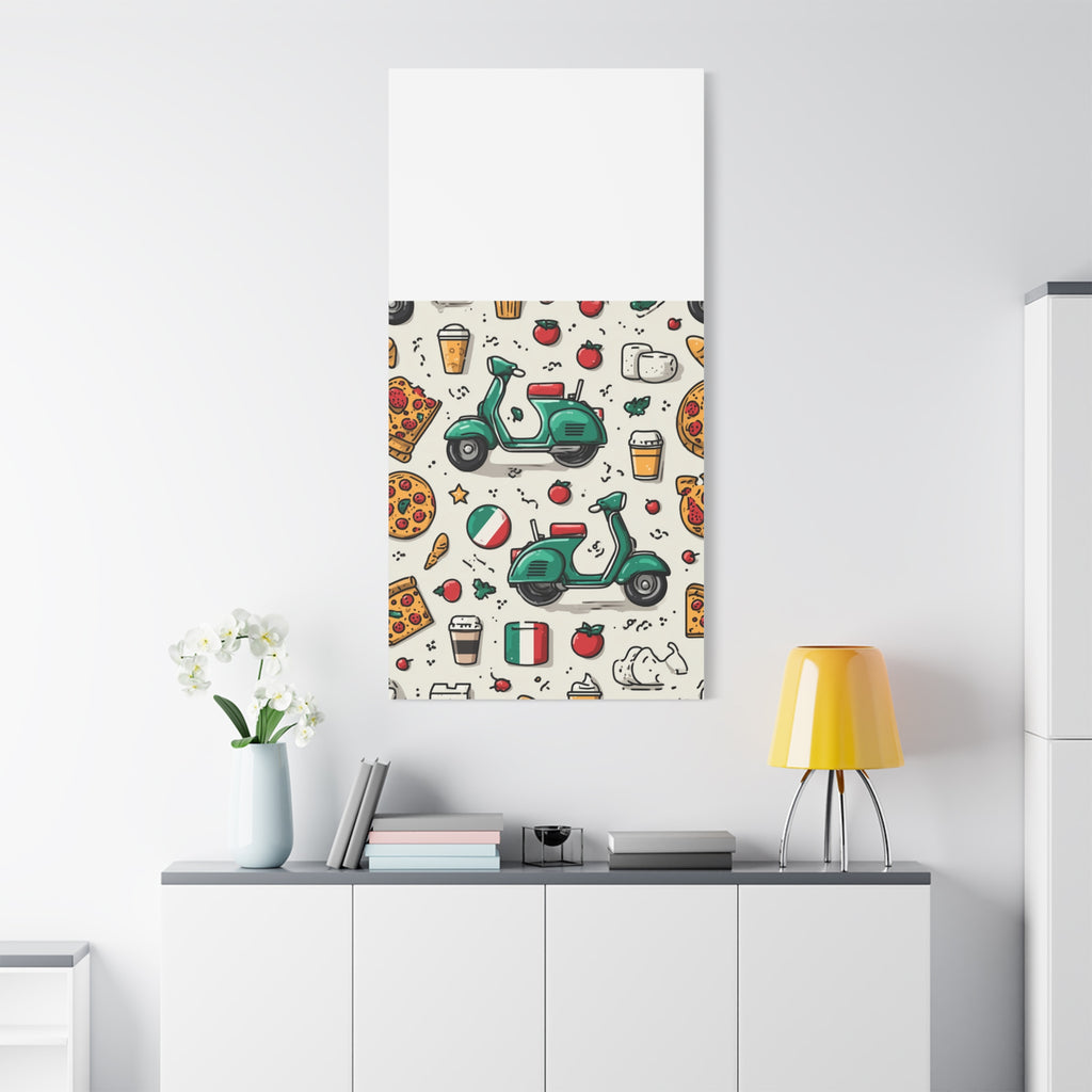 Vibrant Travel Nostalgia Canvas Art, Scooter Decor, Foodie Wall Art, Fun Home Decor, Gift for Adventurers, Kitchen Wall Hanging