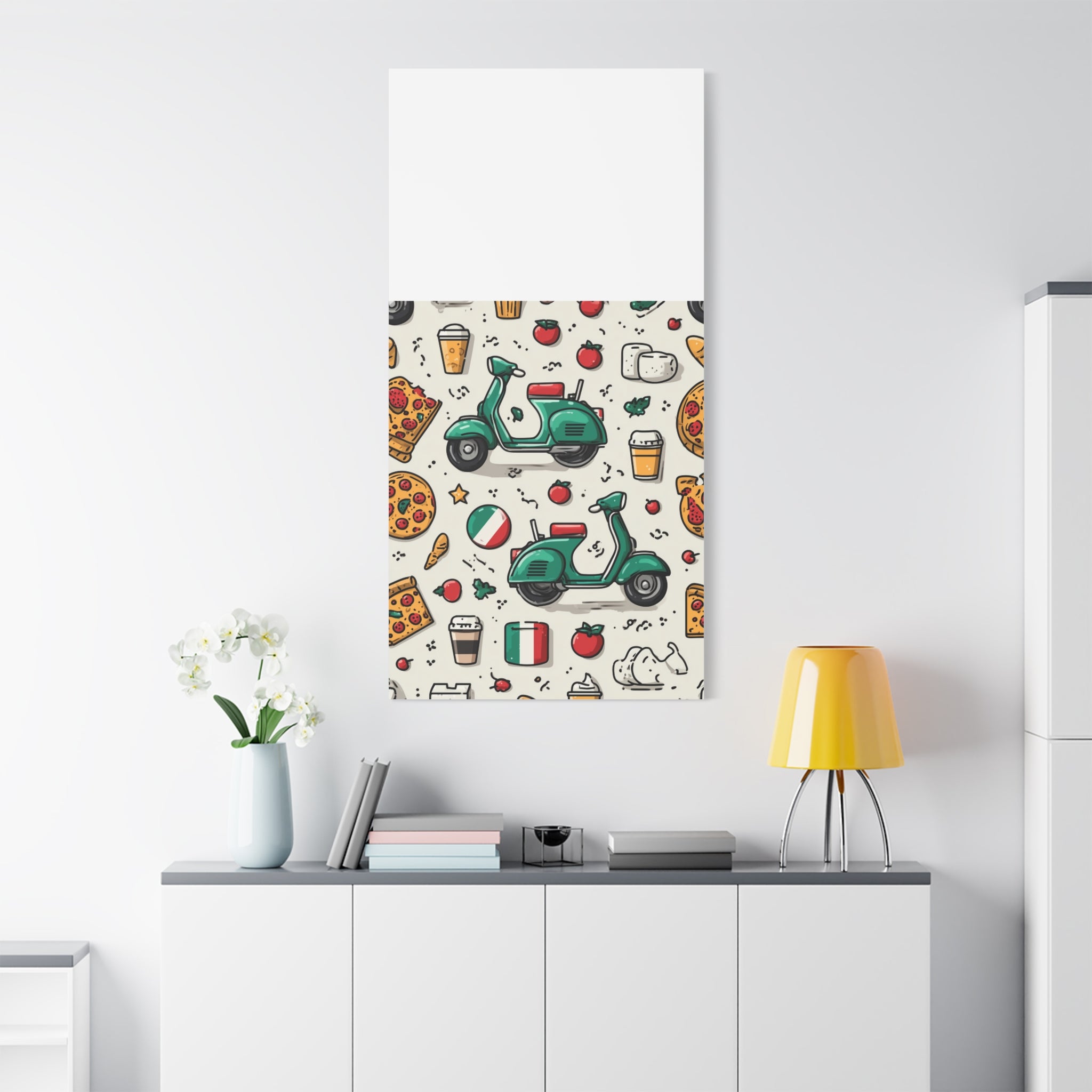 Vibrant Travel Nostalgia Canvas Art, Scooter Decor, Foodie Wall Art, Fun Home Decor, Gift for Adventurers, Kitchen Wall Hanging