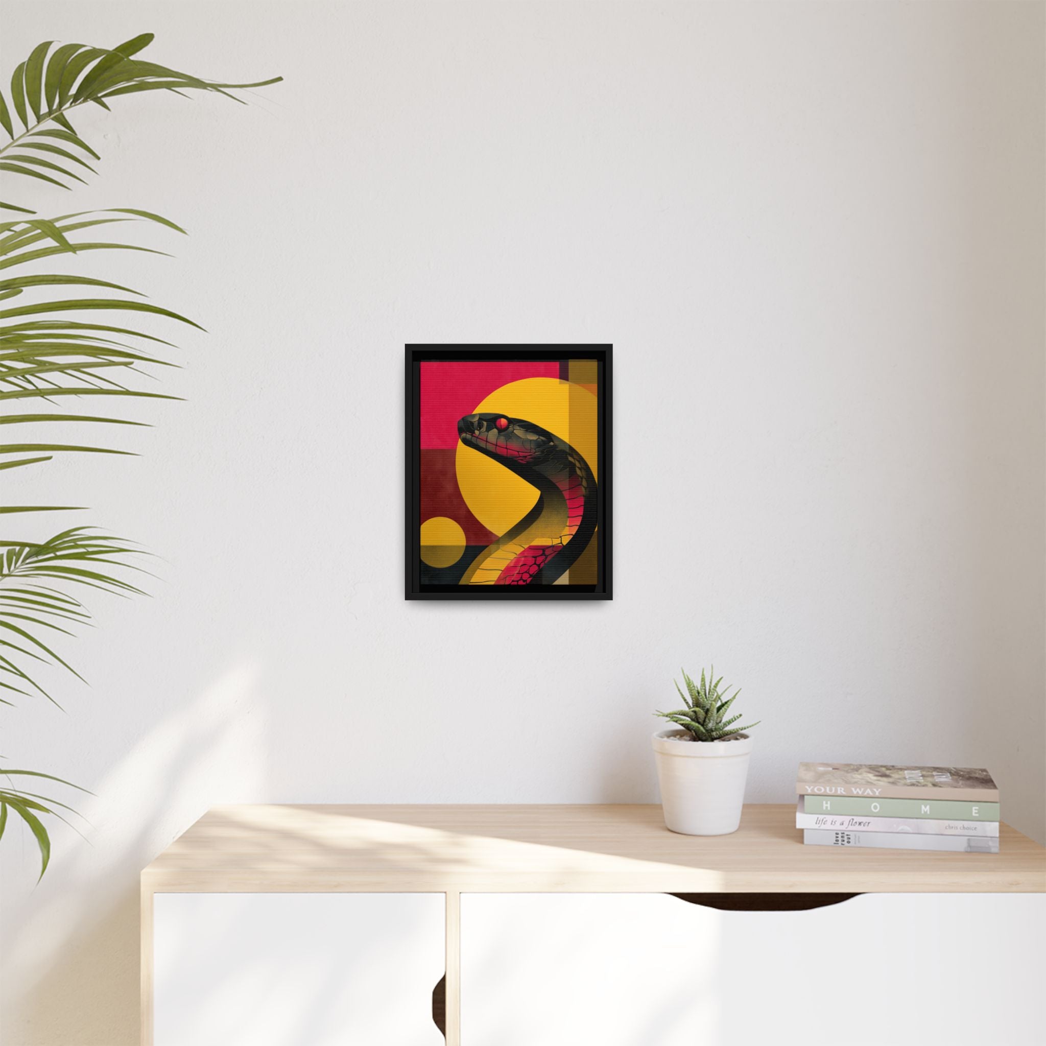 Framed Print, Geometric Snake Wall Art Print, Matte Canvas Picture, Home Decor Gift, Multi-color Serpent Poster, Modern Abstract Artwork