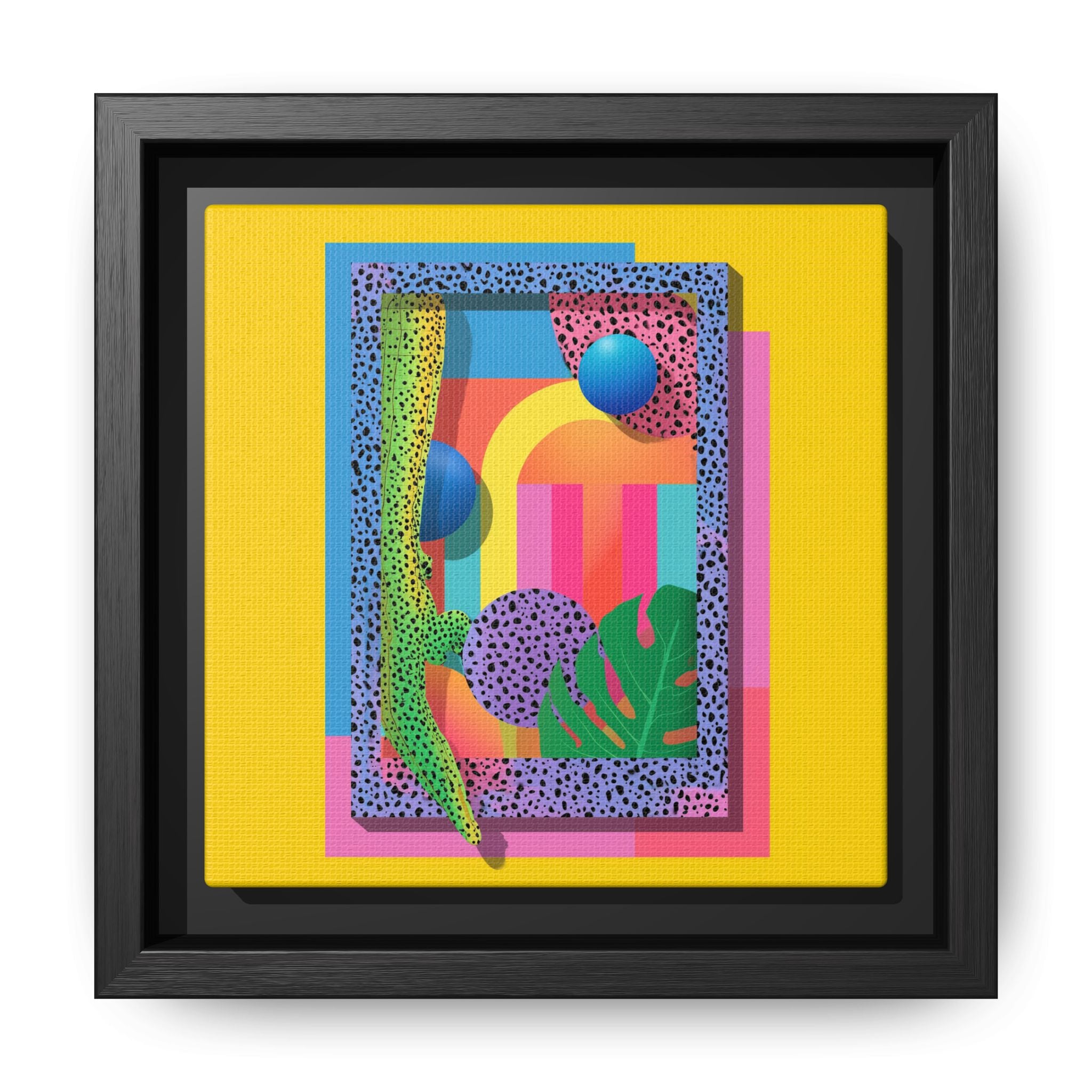 Geometric Rhythms: Abstract Layers of Color, Dimensional Shapes and Tropical Elements, Vibrant Modern Art Composition   |   Custom Orders
