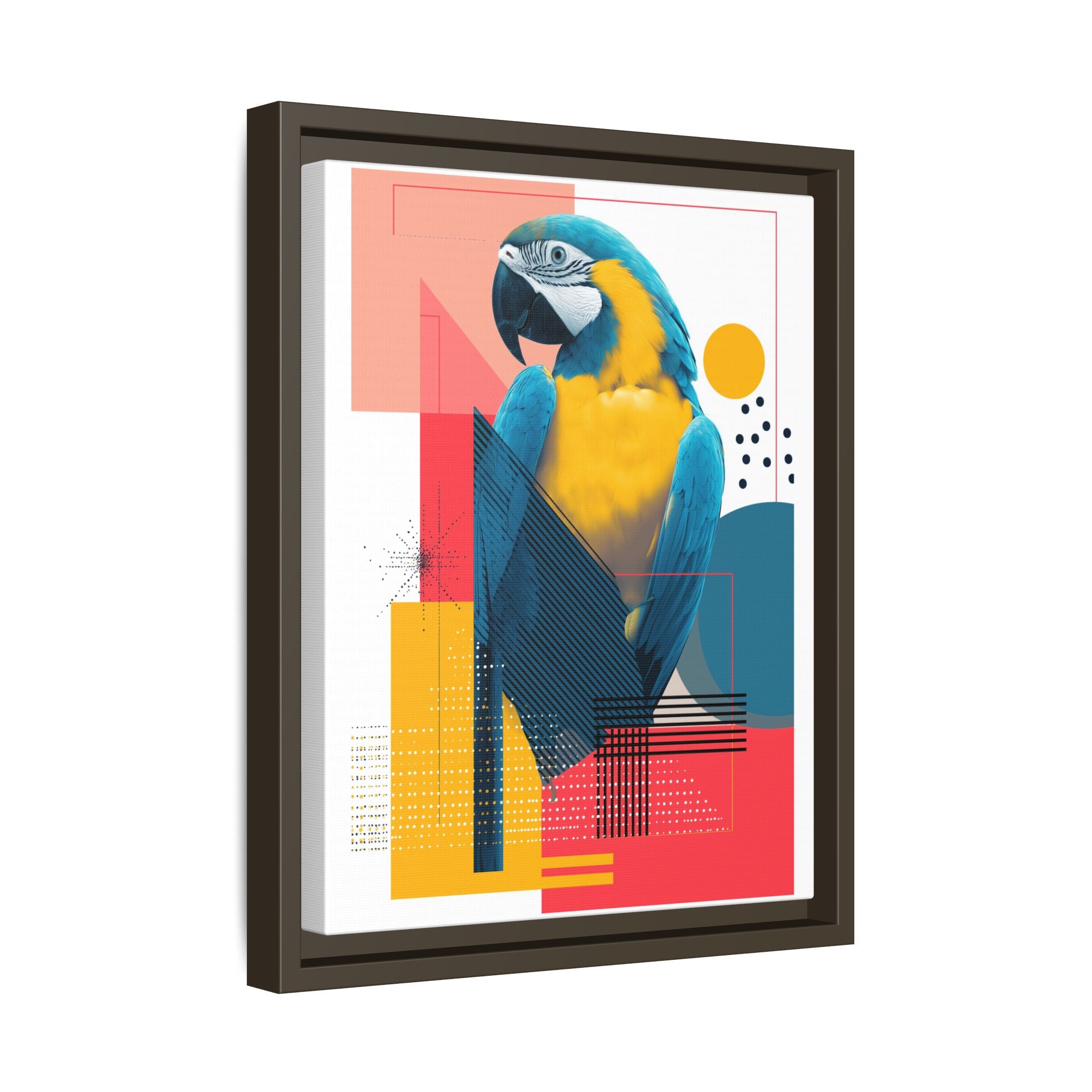 Prismatic Parrot Framed Print: Blue and Yellow Macaw in Geometric Space, Digital Art Composition   |  Personalized & Custom Orders Available