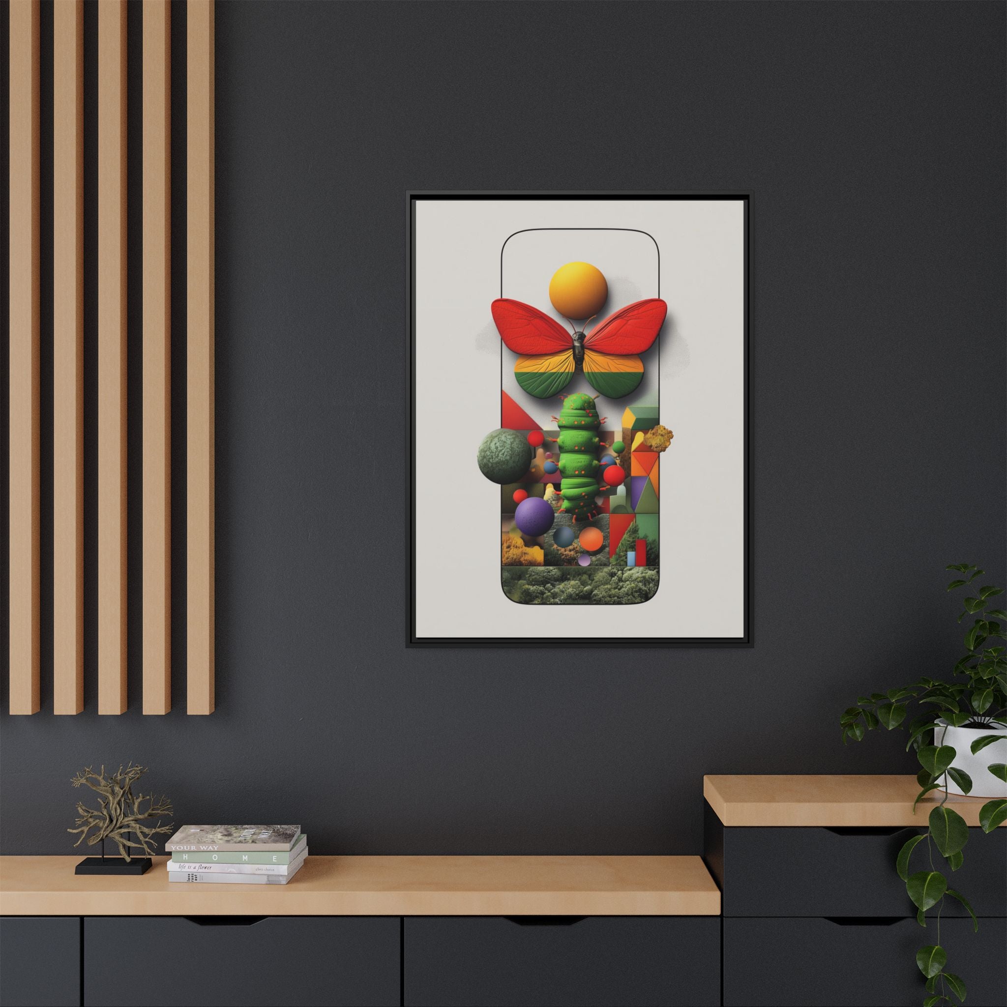 Metamorphosis Framed Print : Geometric Nature Transformation, Vibrant Butterfly Composition   |  Personalized & Custom Orders Available