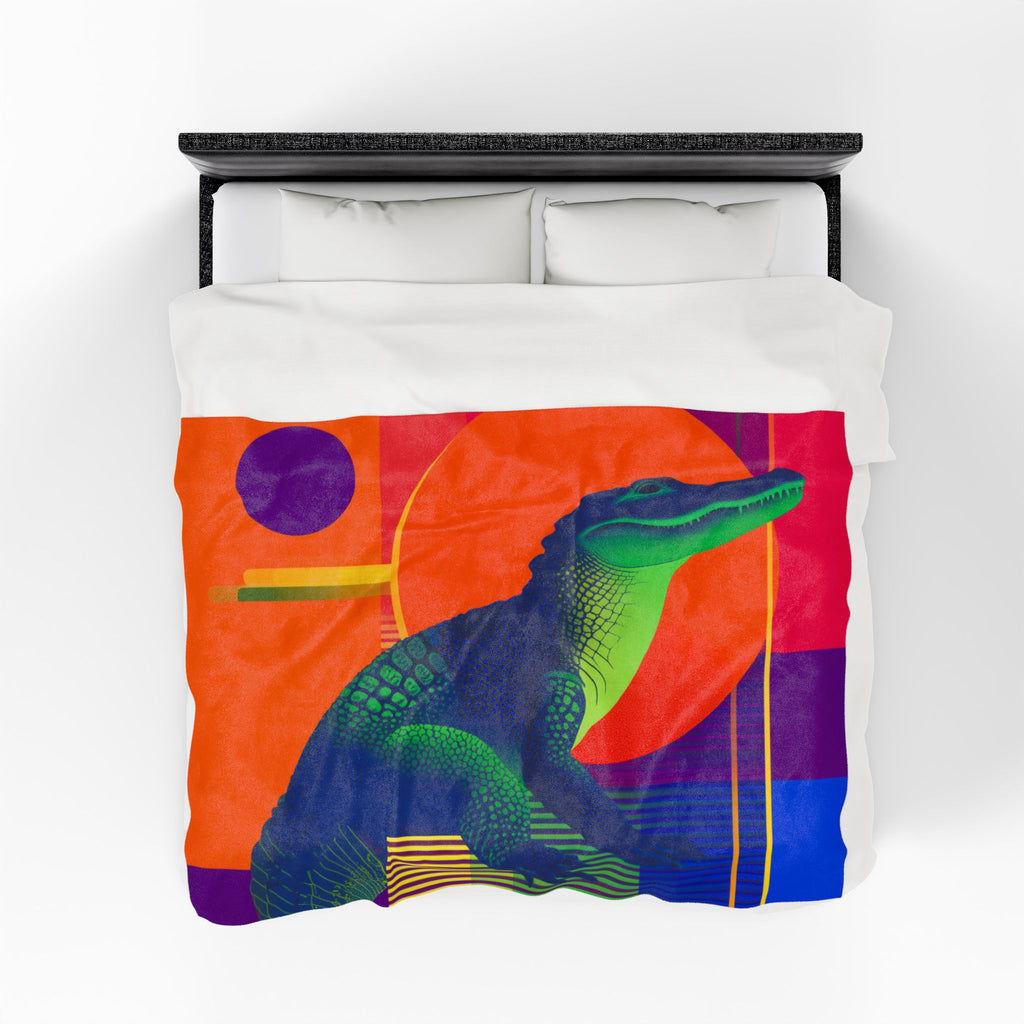 Chromatic Gator Blanket: Geometric Wildlife Art, Vibrant Graphic Design, Modern Illustration   |  Personalized & Custom Orders Available