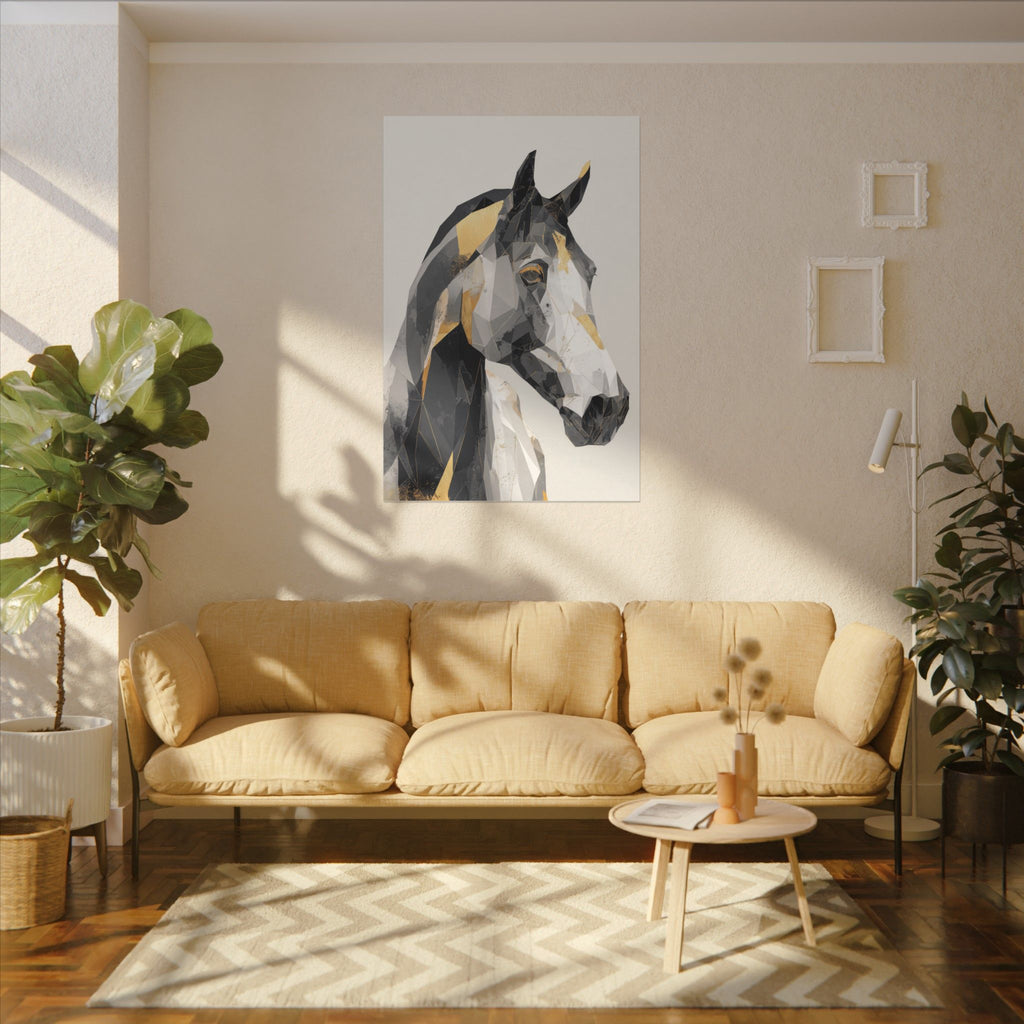 Geometric Equine Elegance: Polygonal Horse Portrait, Modern Digital Art, Metallic Cubist Interpretation   |  Personalized & Custom Orders