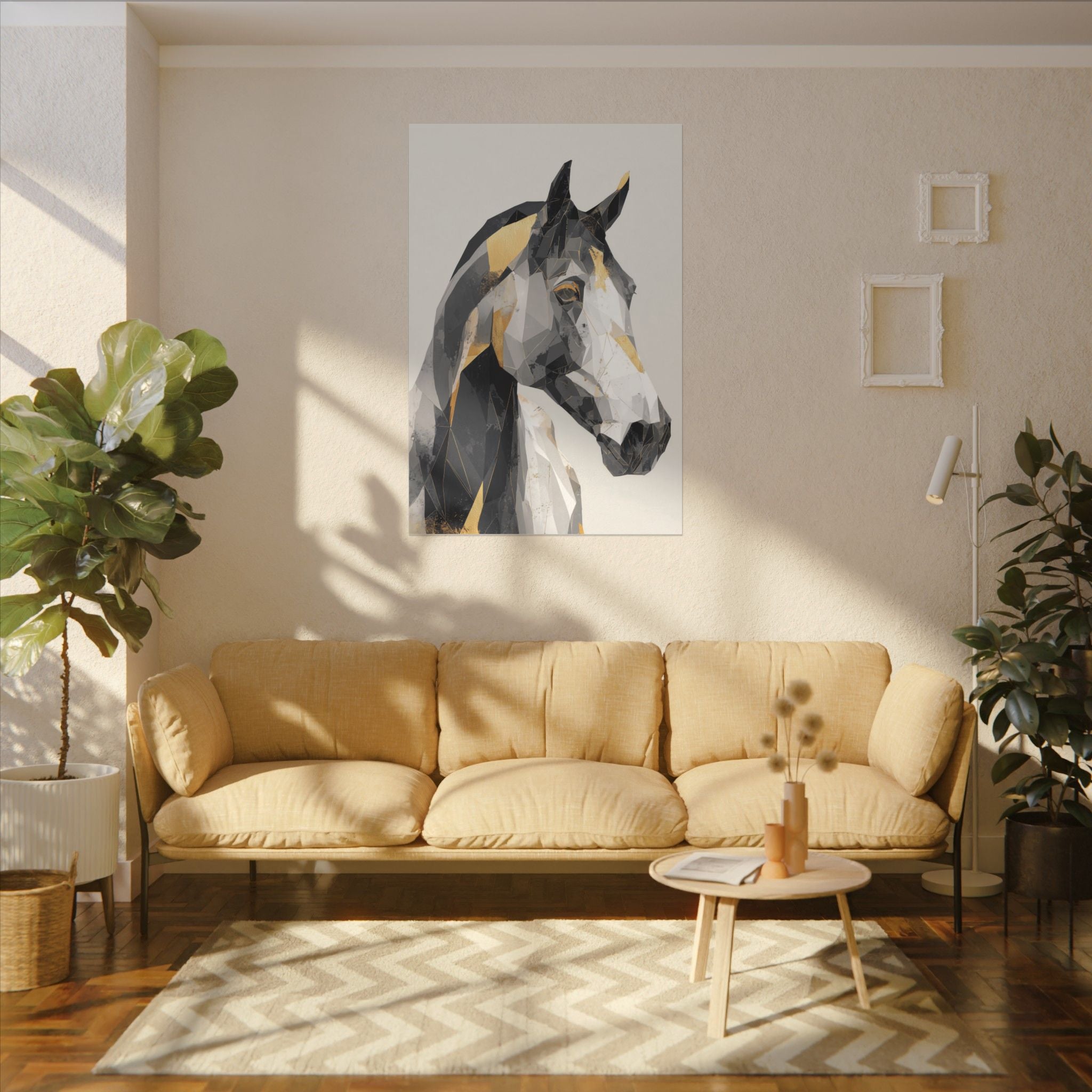 Geometric Equine Elegance: Polygonal Horse Portrait, Modern Digital Art, Metallic Cubist Interpretation   |  Personalized & Custom Orders
