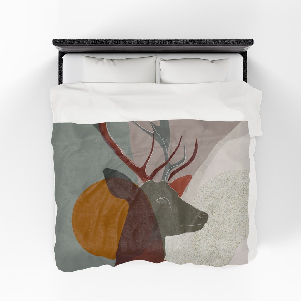 Velveteen Plush Blanket - Geometric Earthen Toned Deer Blanket, Modern Decor, Soft Throw, Cozy Bedding, Home Accent, Gift Idea