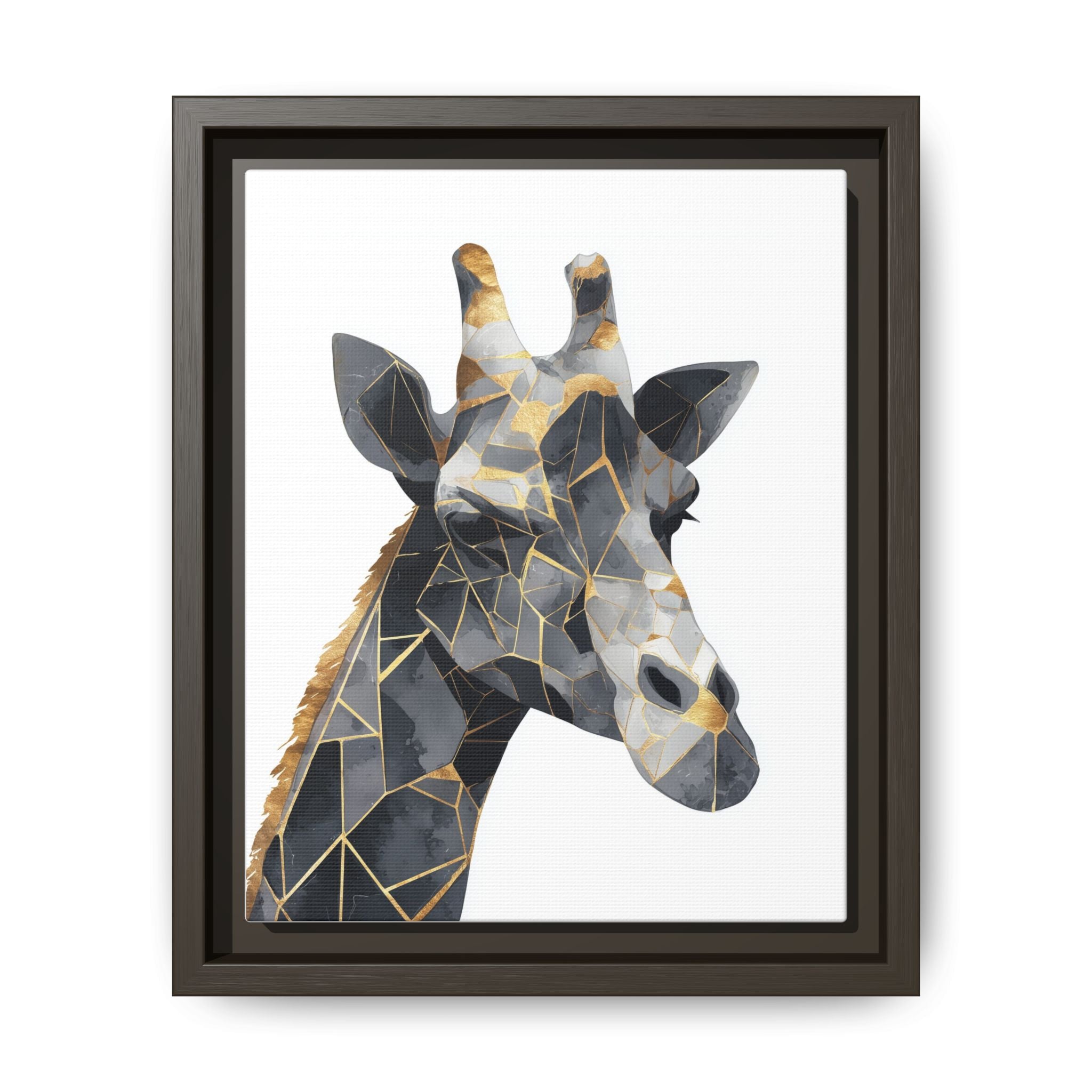 Geometric Giraffe Mosaic Framed Print : Contemporary Cubist Animal Portrait, Metallic Gold Angular Design   |   Custom Orders Available