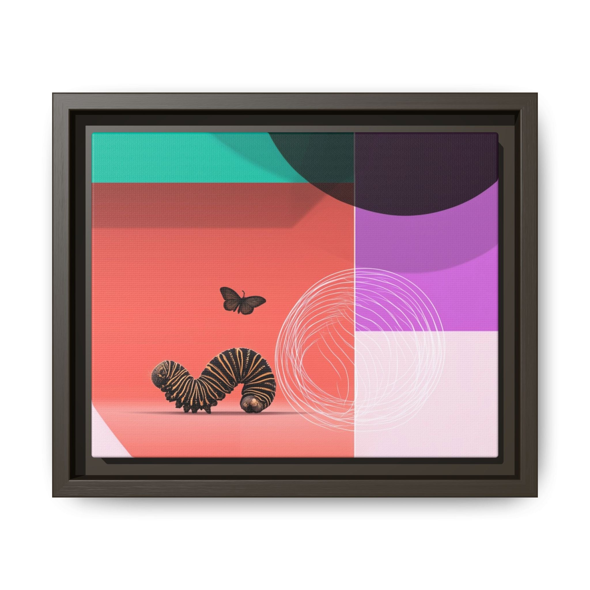 Striped Caterpillar and Butterfly Framed Print , Mid-Century Modern Color Blocks   |  Personalized & Custom Orders Available
