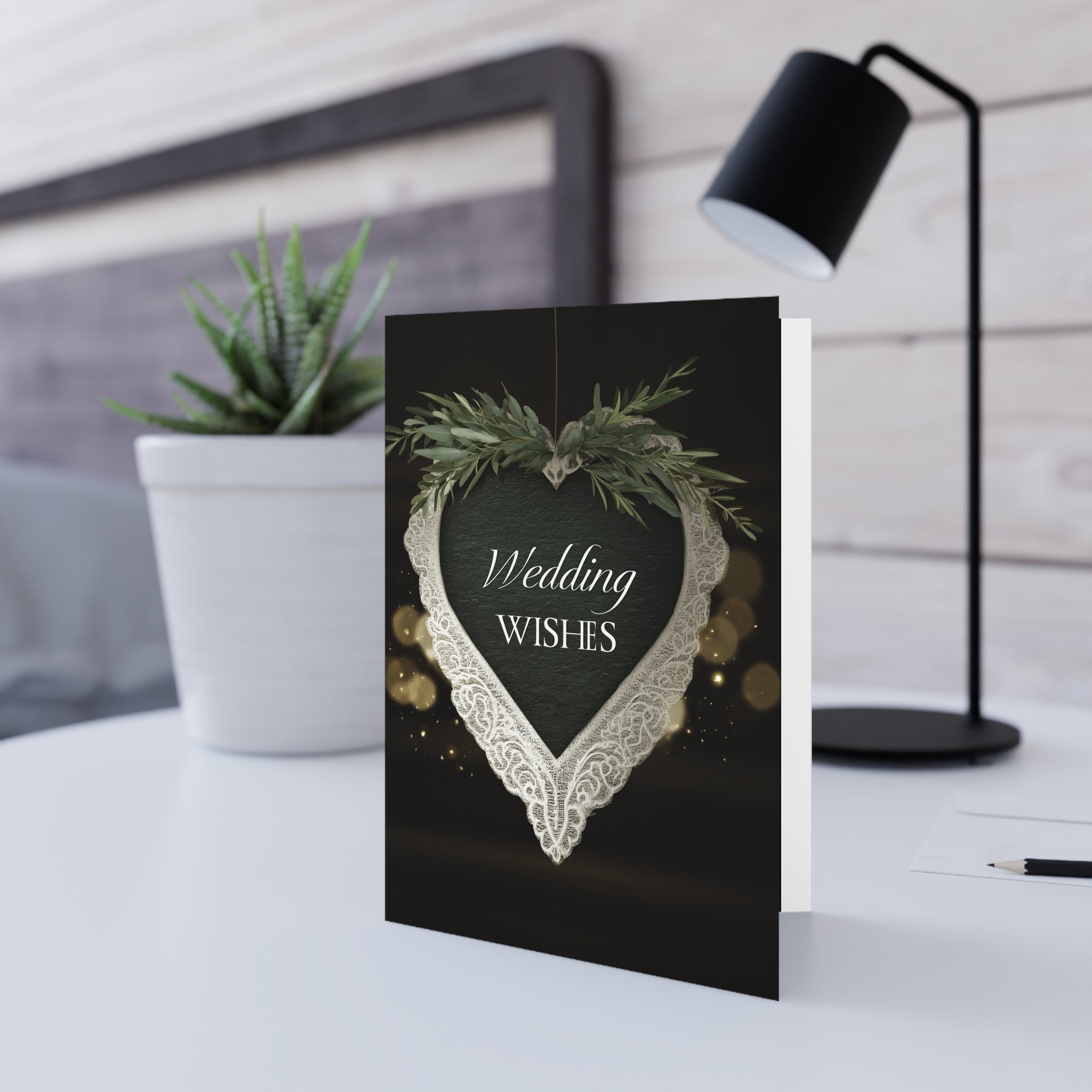 Wedding Wishes Greeting Card — Elegant Heart Lace Design