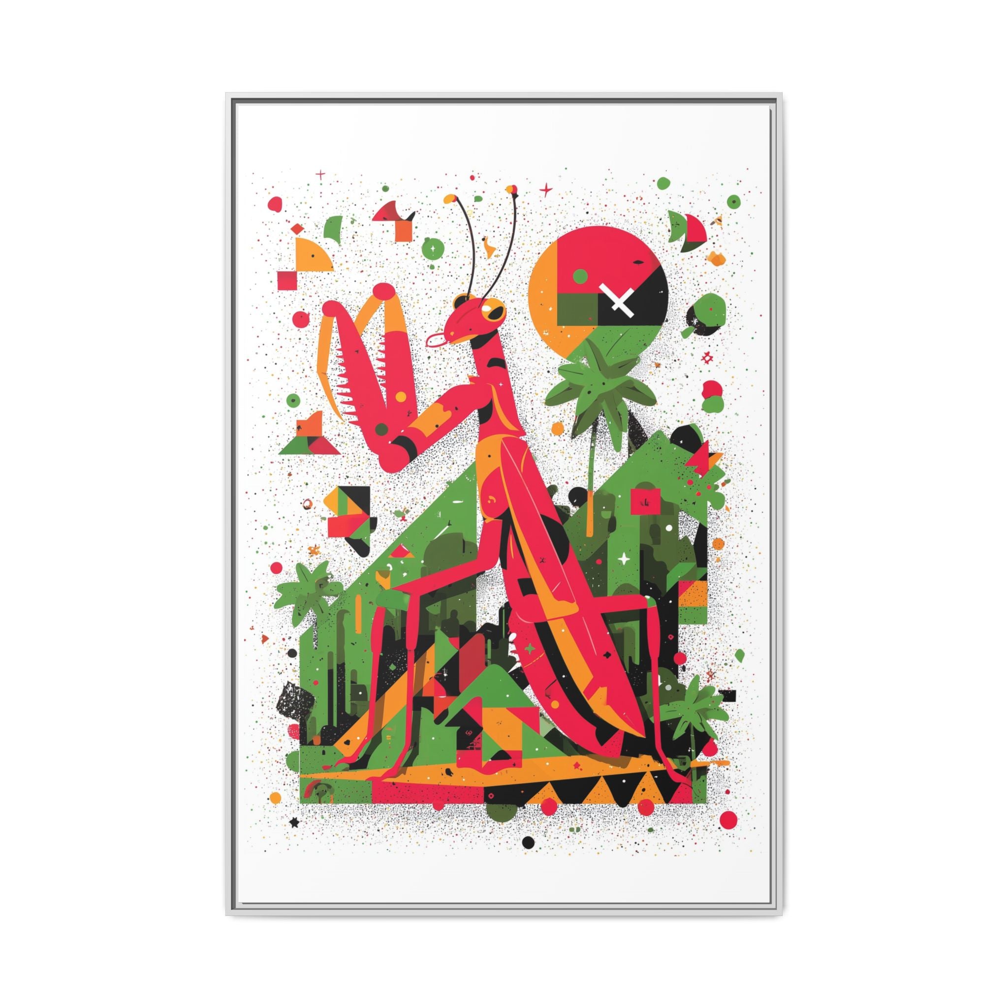 Praying Mantis Framed Print Geometric : Abstract Modernist Insect Art, Graphic Design Composition   |   Custom Orders Available