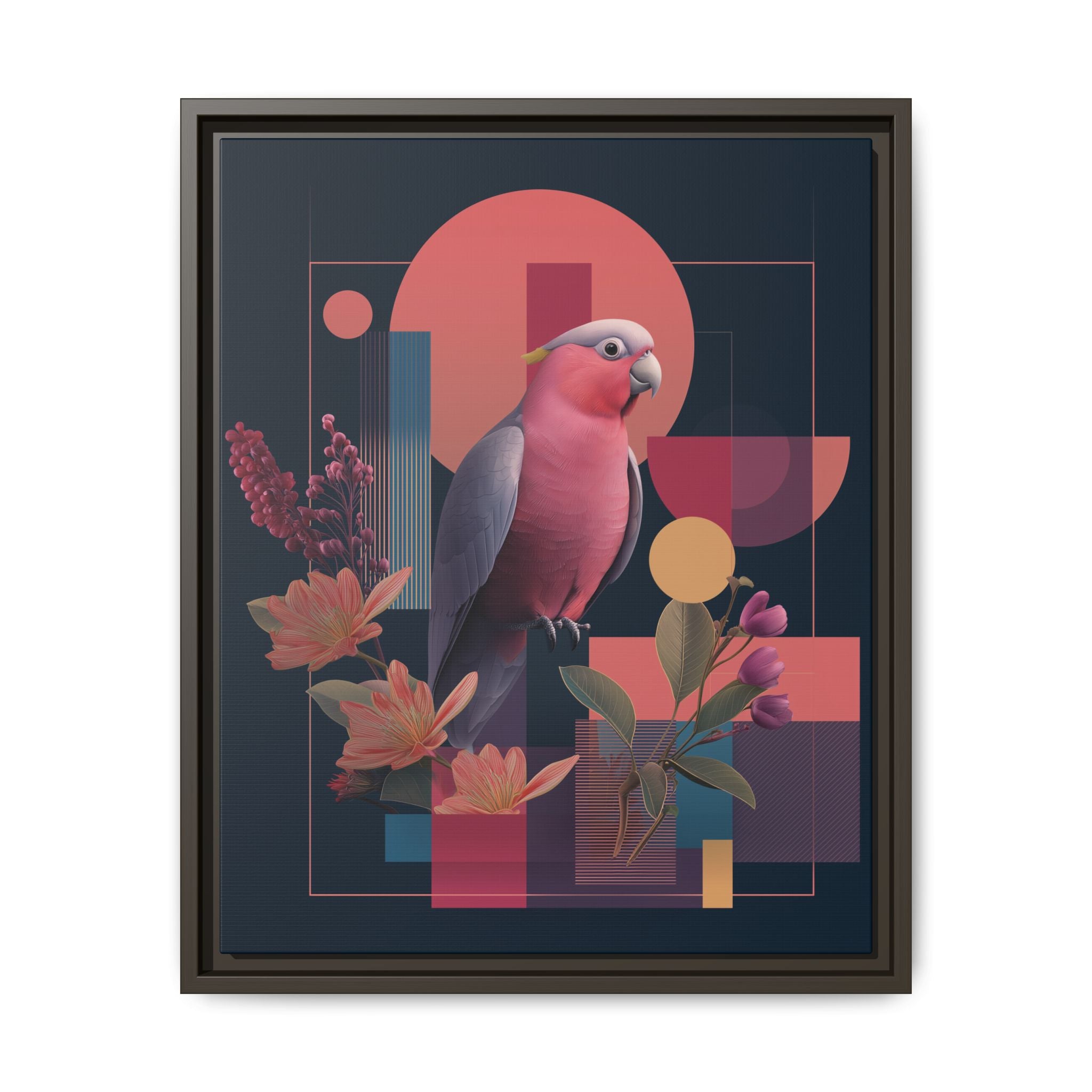 Galah Geometric Framed Print : Stylized Digital Cockatoo Portrait, Contemporary Abstract Botanical    |   Custom Orders Accepted