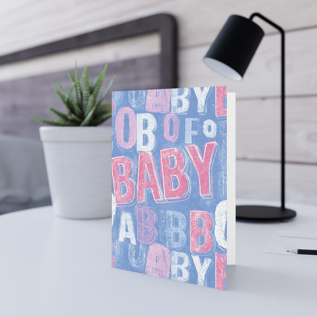 Baby Shower Greeting Card — Pink & Blue Chalk Lettering Design
