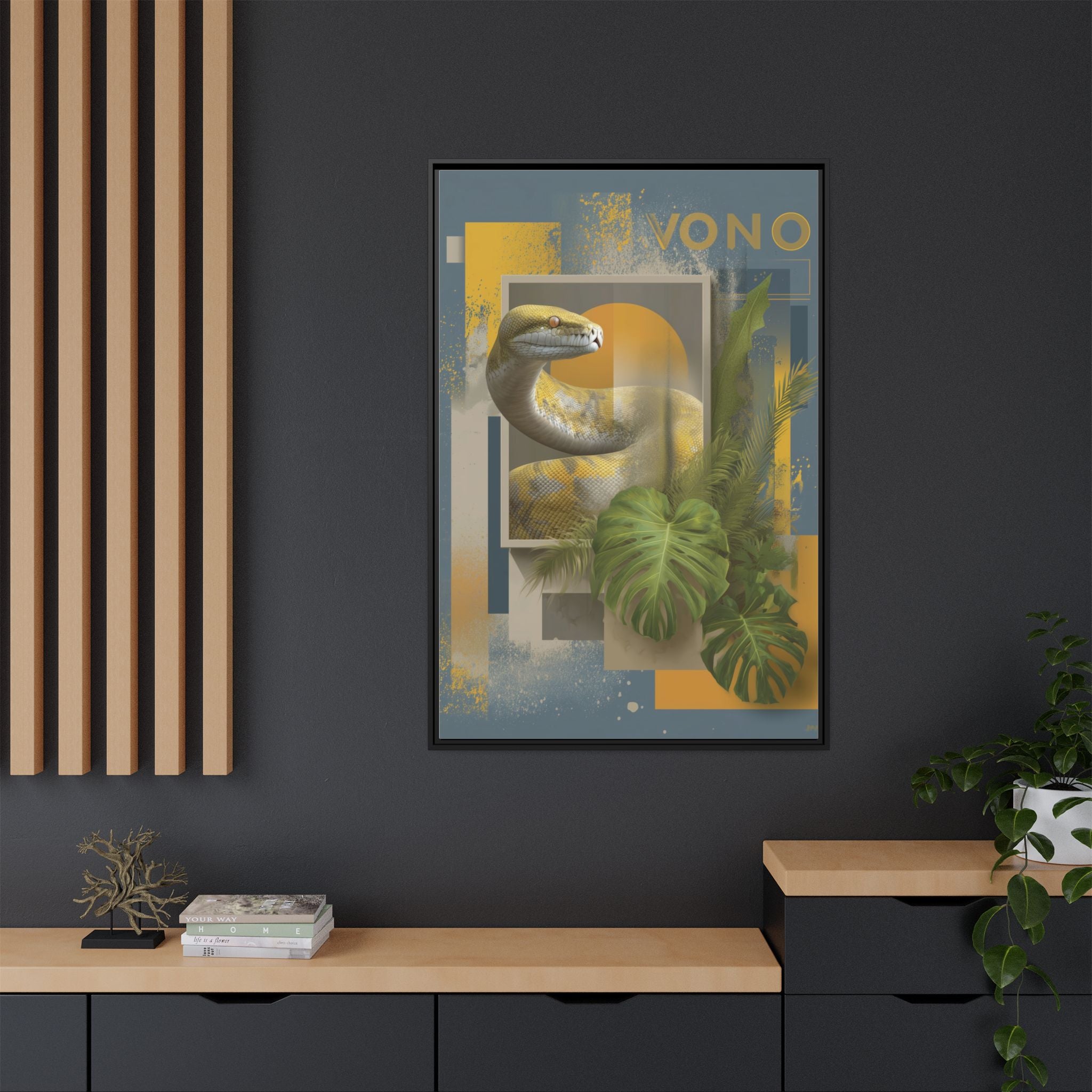 Serpent of Geometric Dimensions: Tropical Vono Design, Abstract Wildlife Art   |  Personalized & Custom Orders Available