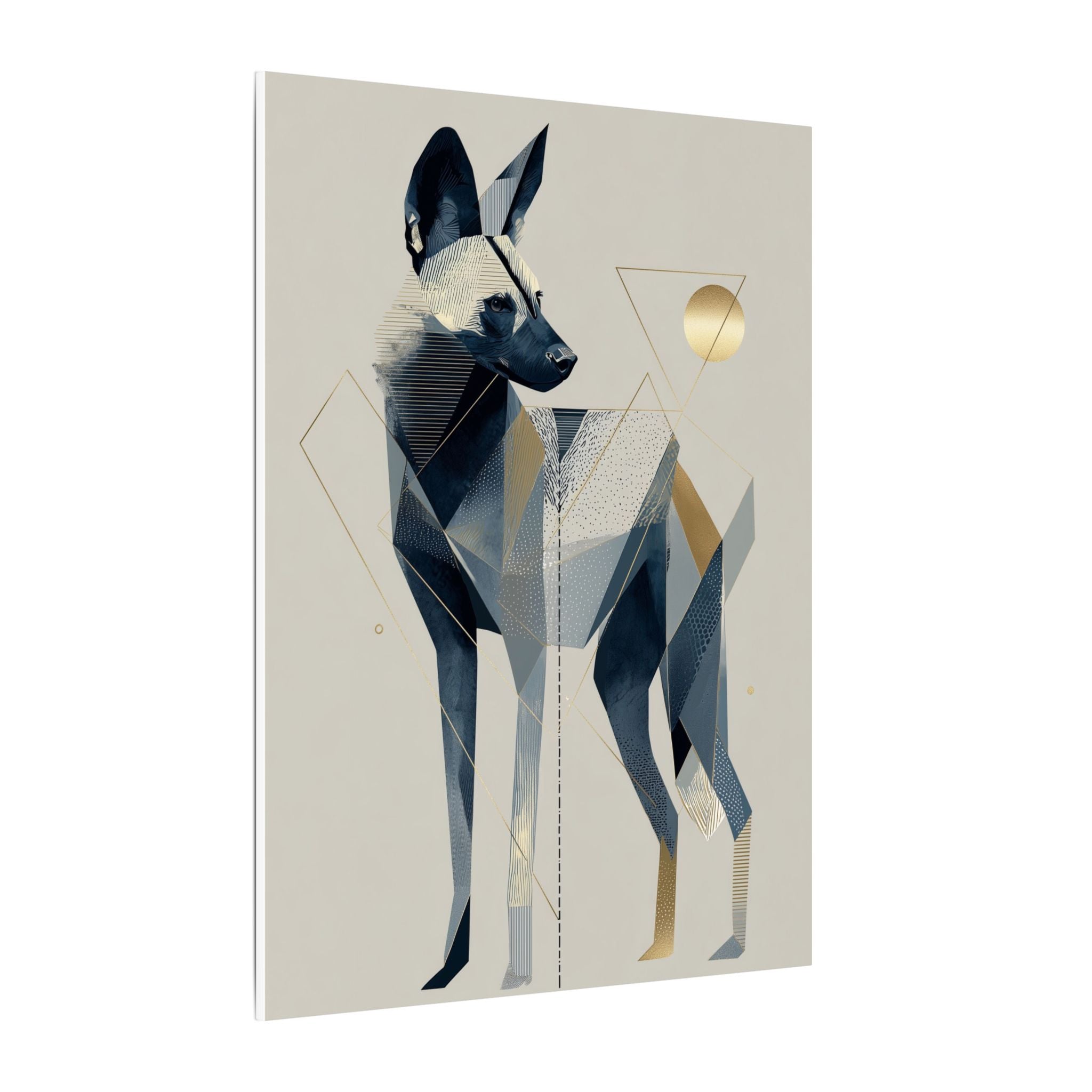 Geometric Canine: Abstract Dog Portrait, Modern Graphic Design, Metallic Blue Composition   |  Personalized & Custom Orders Available