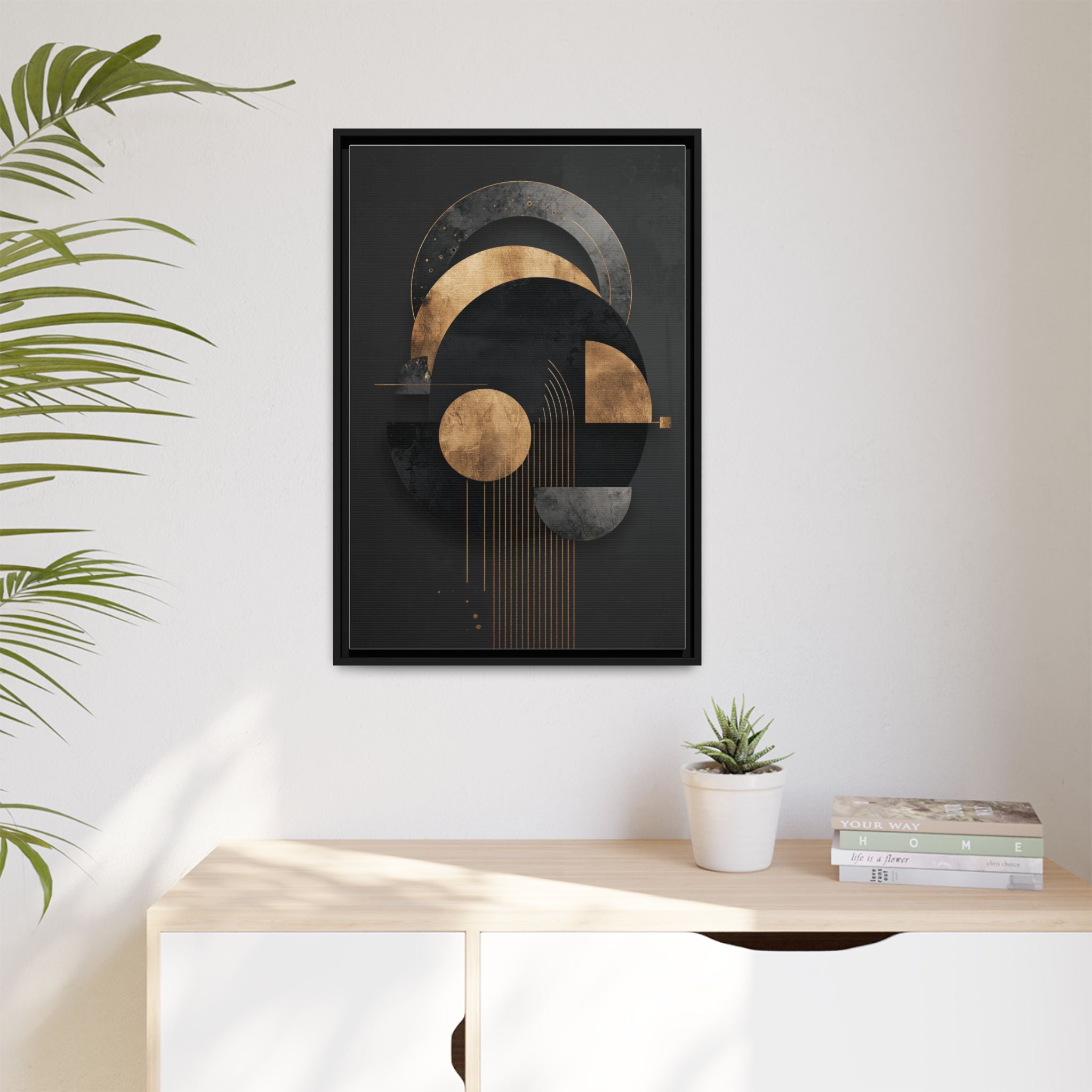 Geometric Resonance: Abstract Gold and Black Design, Minimalist Architectural Art, Modern Metallic Composition   |   Custom Orders Accepted