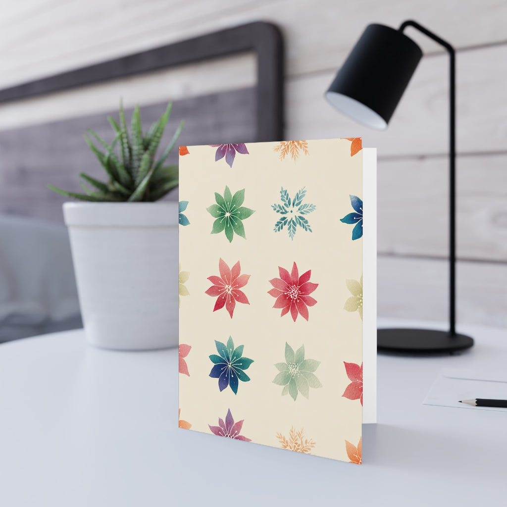 Floral Snowflake Pattern Greeting Card — Colorful Holiday Card