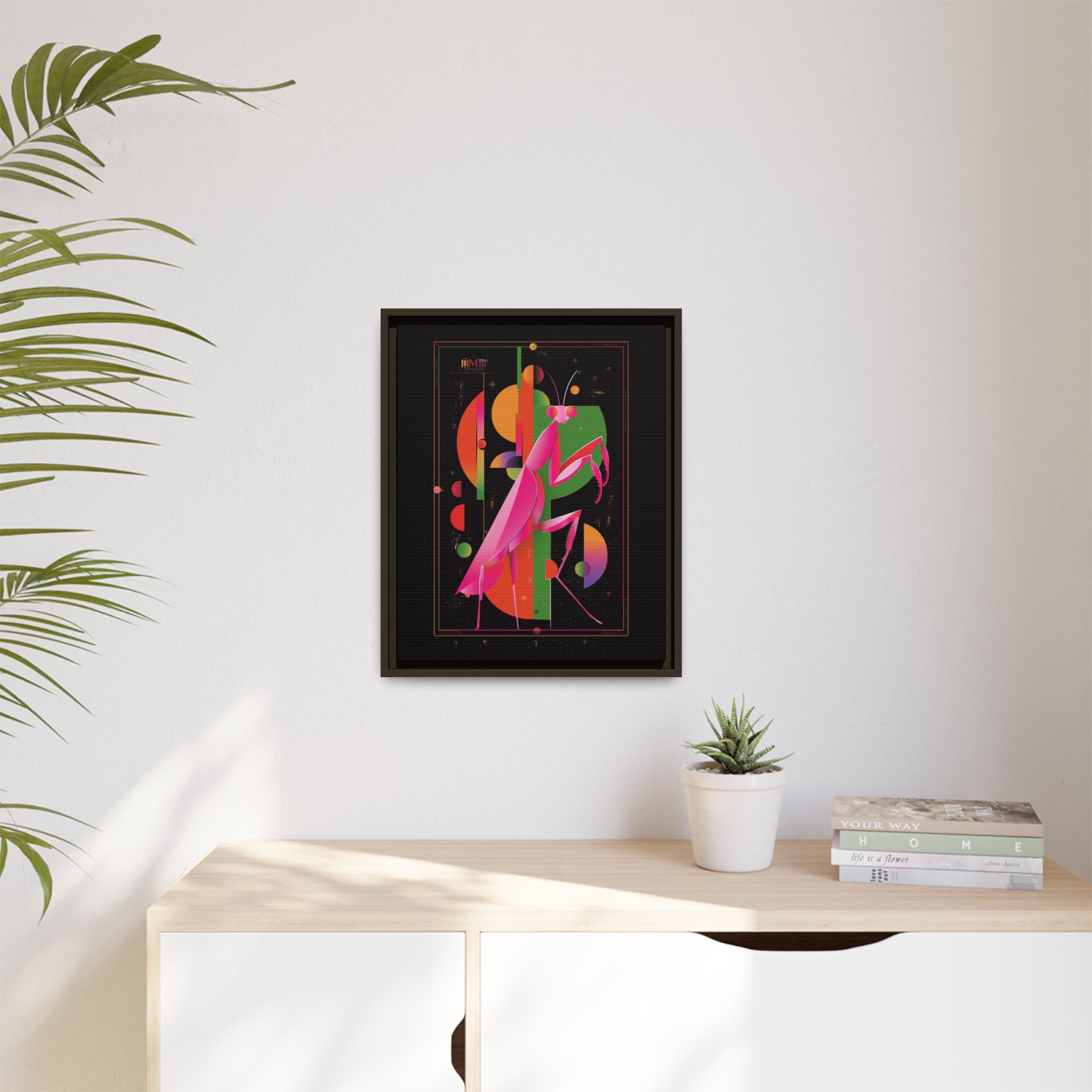 Cosmic Mantis Framed Print: Geometric Space Odyssey, Cubist Insect Illustration   |  Personalized & Custom Orders Available