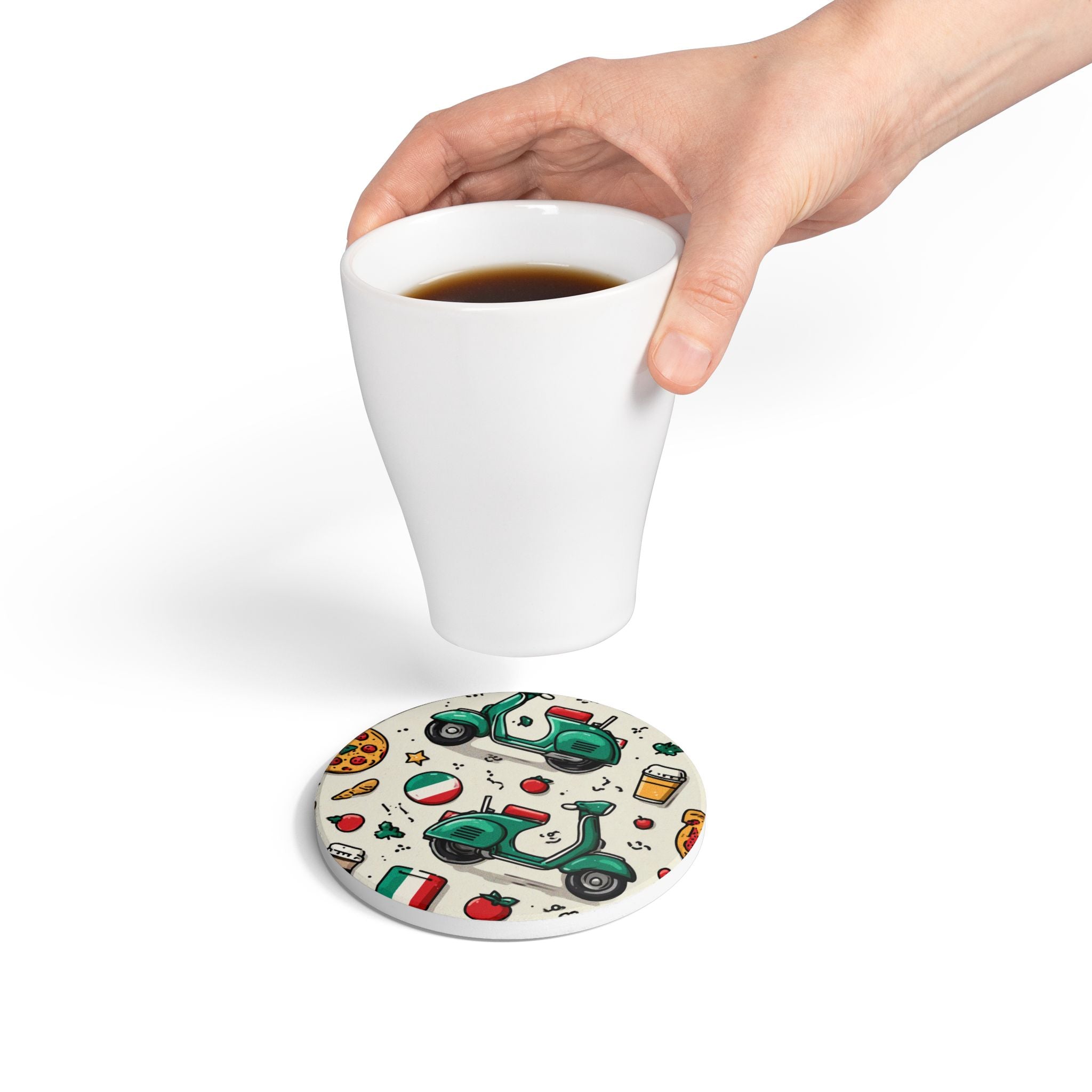 Vibrant Scooter Ceramic Coaster Set, Fun Drink Coasters, Home Decor, Italian Vibe, Gift for Scooter Lovers
