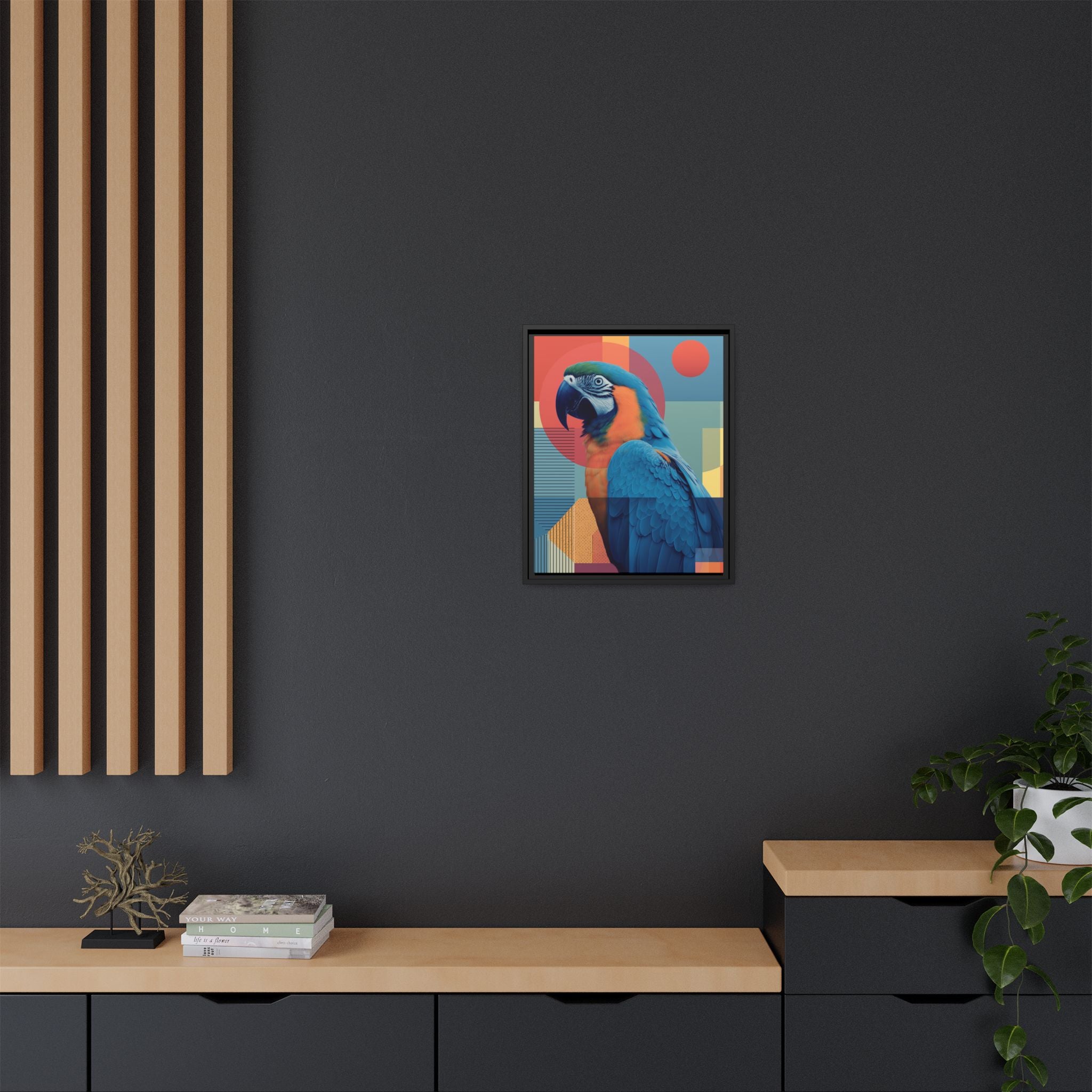 Macaw Geometric Framed Print : Mid-Century Modern Bird Art, Tropical Parrot Print   |  Personalized & Custom Orders Available