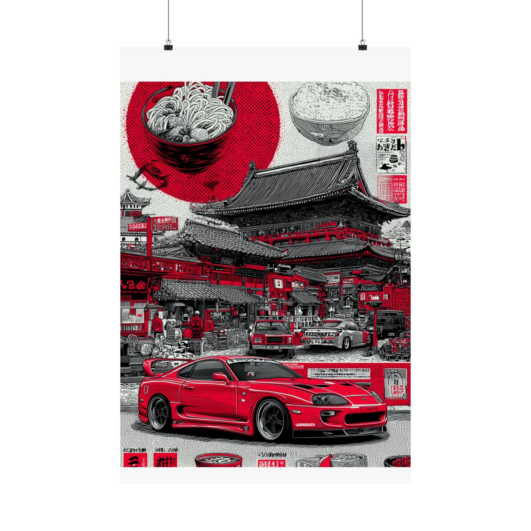 Vintage Japanese Art Poster, Retro Car Wall Art, Anime Room Decor, Japanese Culinary Culture Print, Gifts for Car Lovers