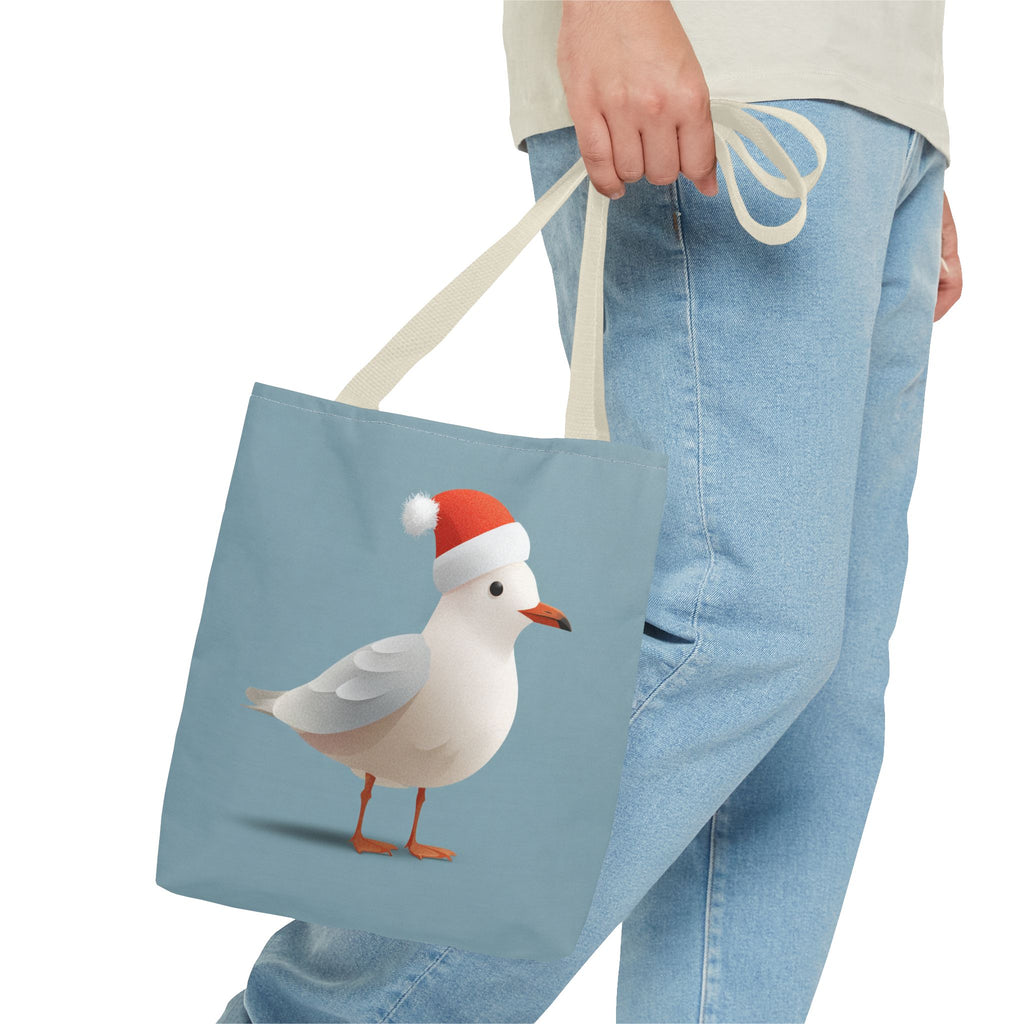 Christmas Seagull Tote Bag, Holiday Shopping Bag, Eco-Friendly Gift Bag, Cute Coastal Accessories, Winter Tote for Bird Lovers