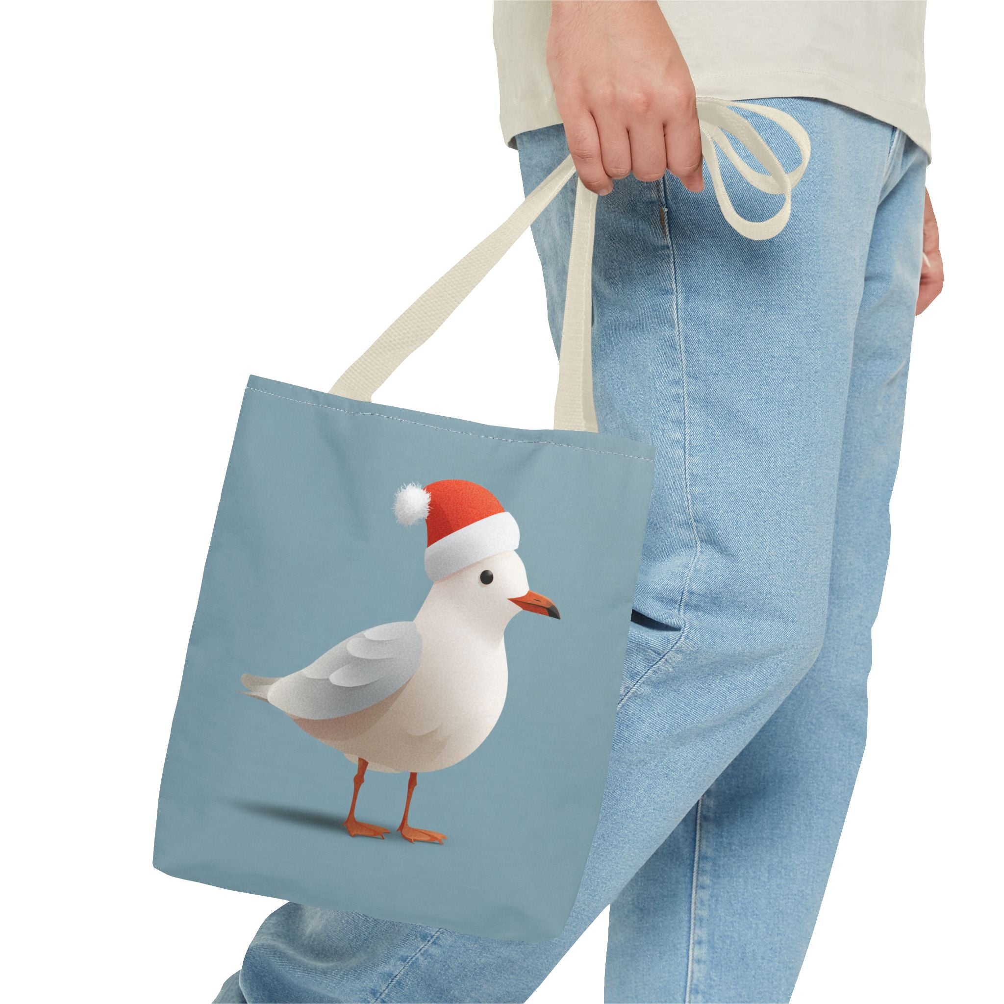 Christmas Seagull Tote Bag, Holiday Shopping Bag, Eco-Friendly Gift Bag, Cute Coastal Accessories, Winter Tote for Bird Lovers