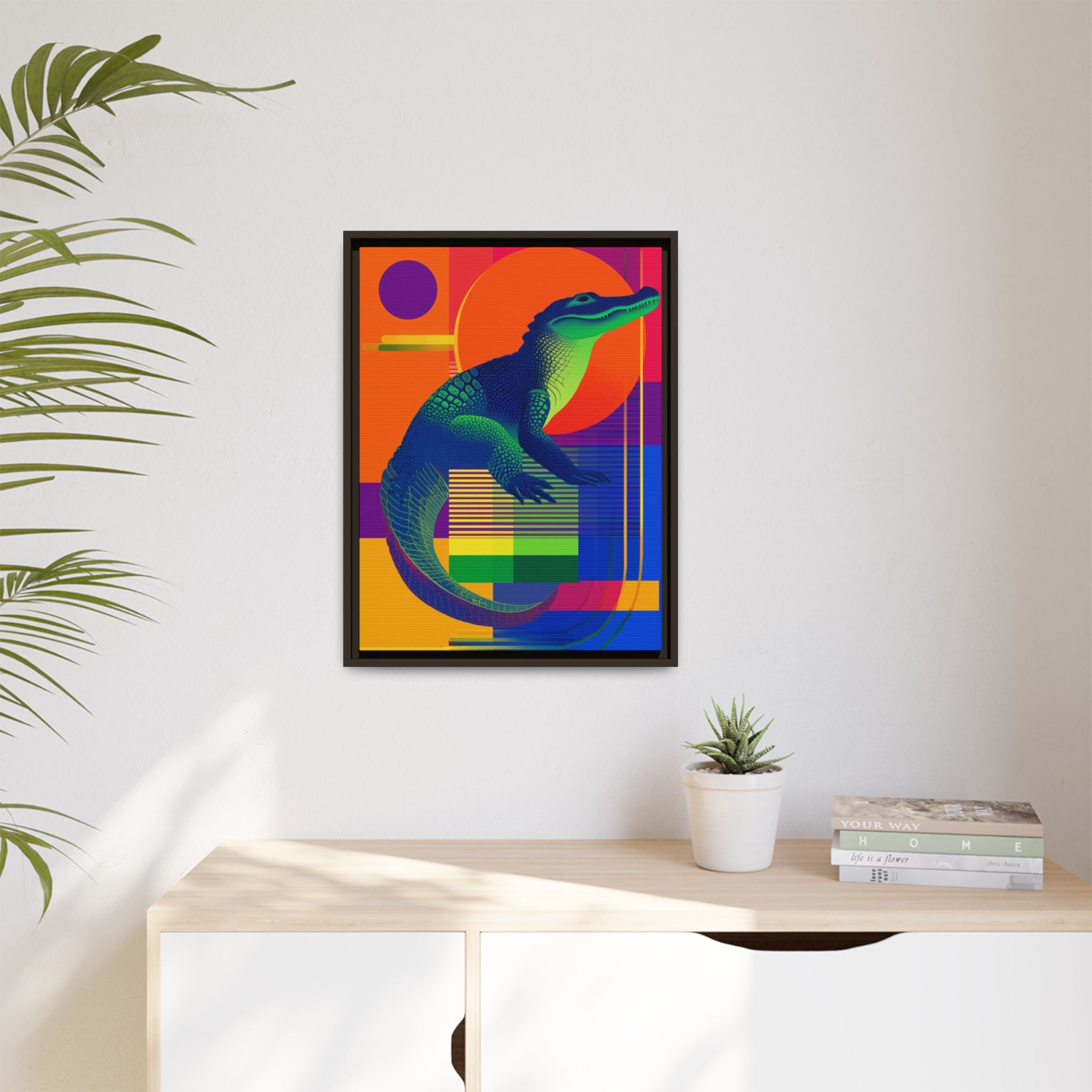 Geometric Alligator Framed Print: Pop Art Reptile, Vibrant Gradient Composition   |  Personalized & Custom Orders Available
