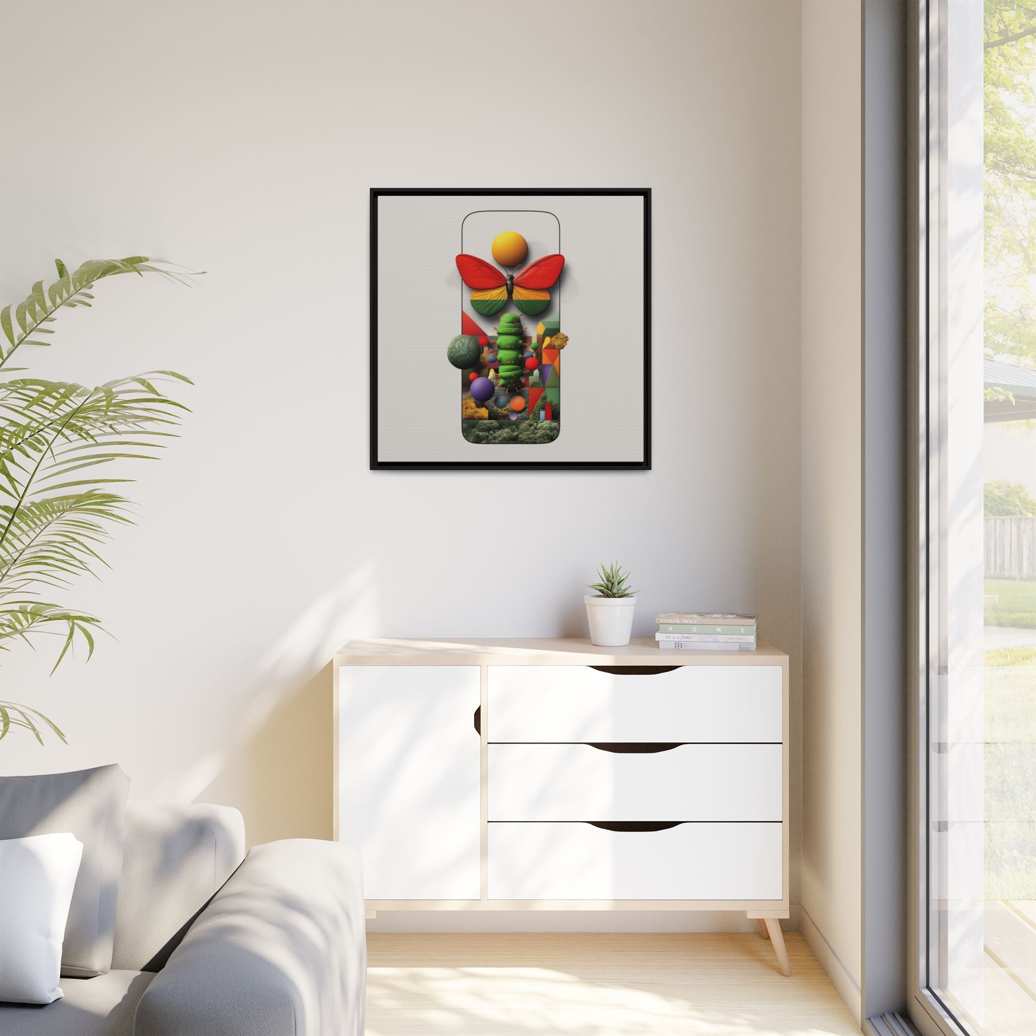 Metamorphosis Framed Print : Geometric Nature Transformation, Vibrant Butterfly Composition   |  Personalized & Custom Orders Available