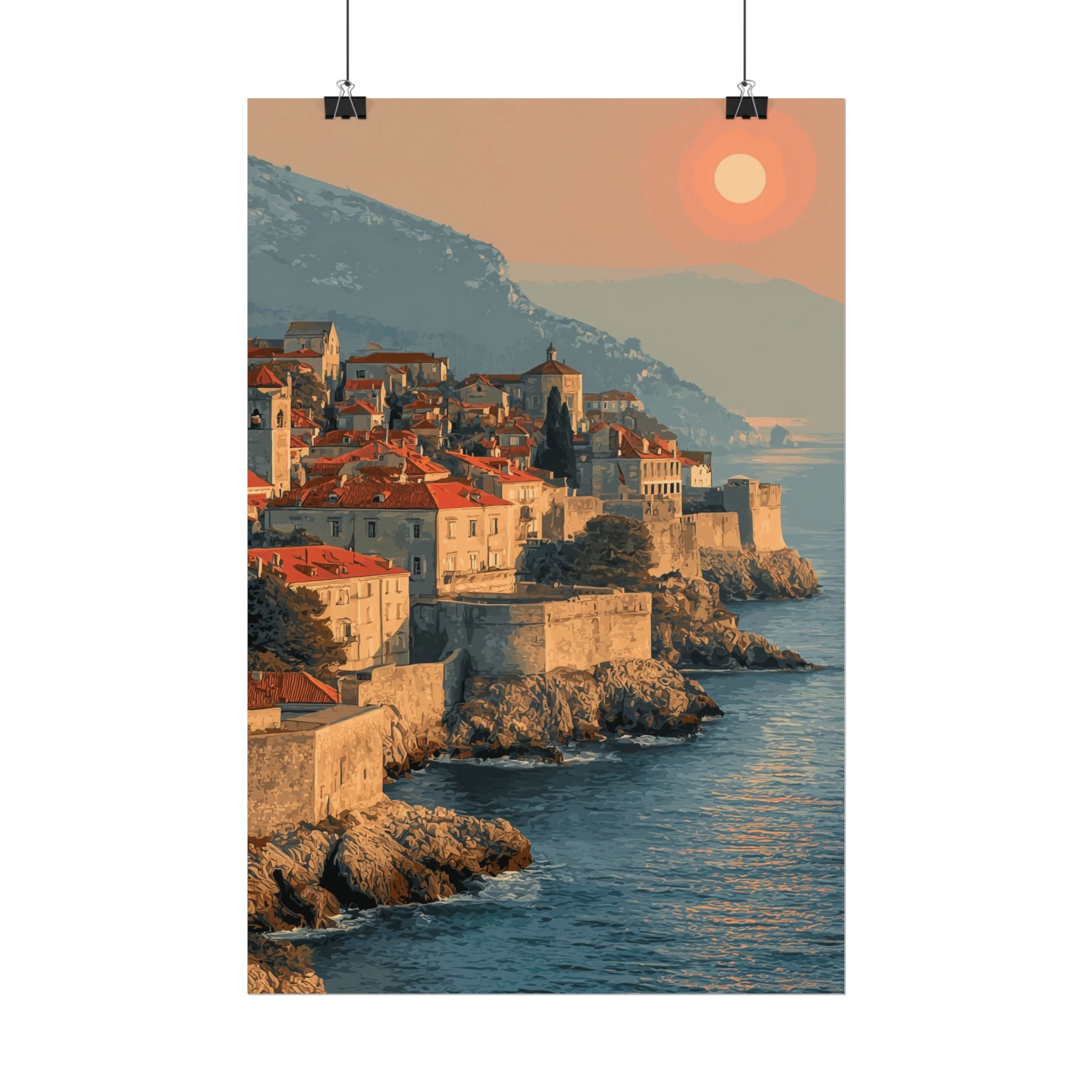 Dubrovnik's Golden Hour: Medieval Coastal Cityscape, Adriatic Sunset Panorama   |    Custom Orders Available
