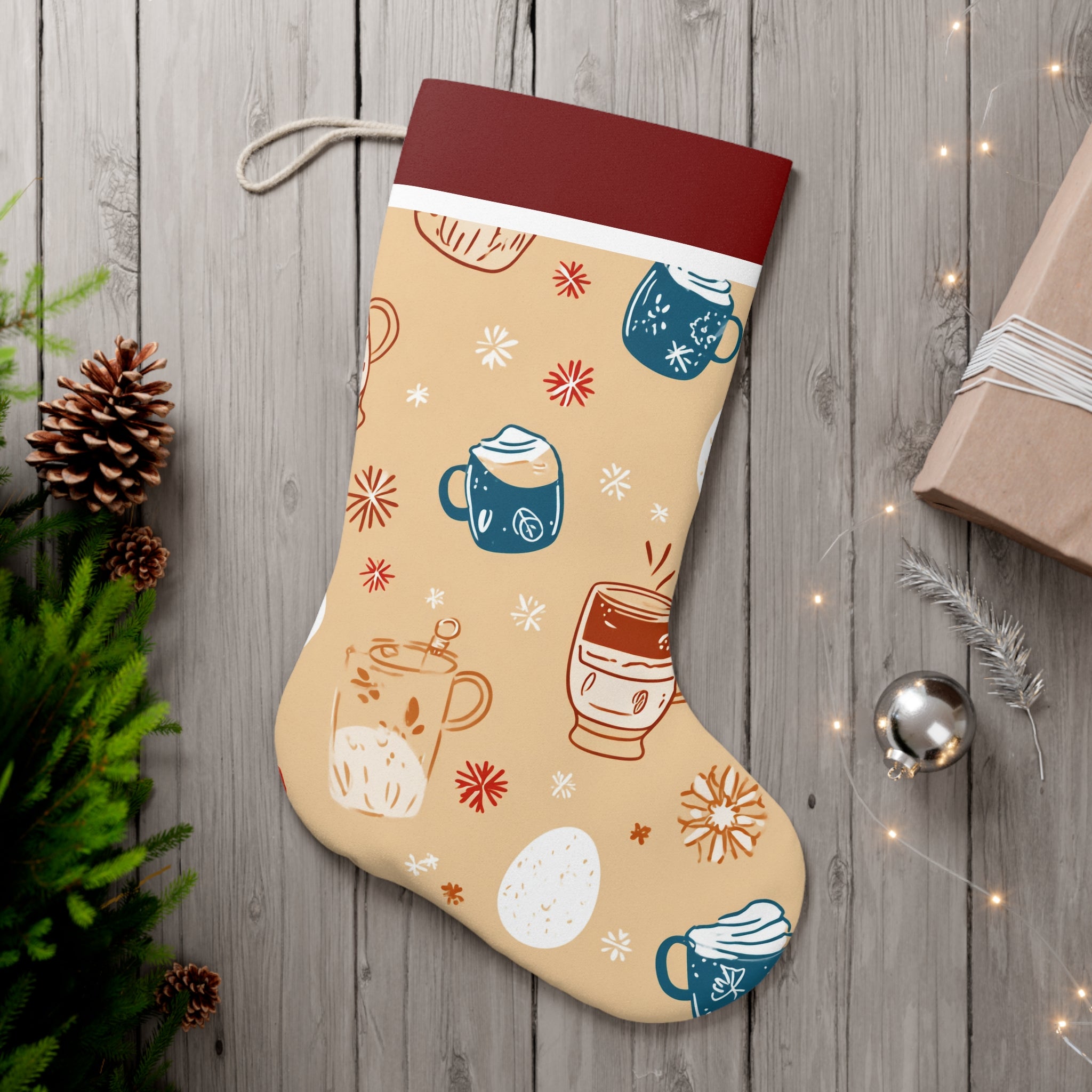 Festive Christmas Eggnog Stocking, Holiday Decor, Santa Stocking, Perfect for Gift Giving, Cozy Winter Vibe, Cute Holiday Decoration