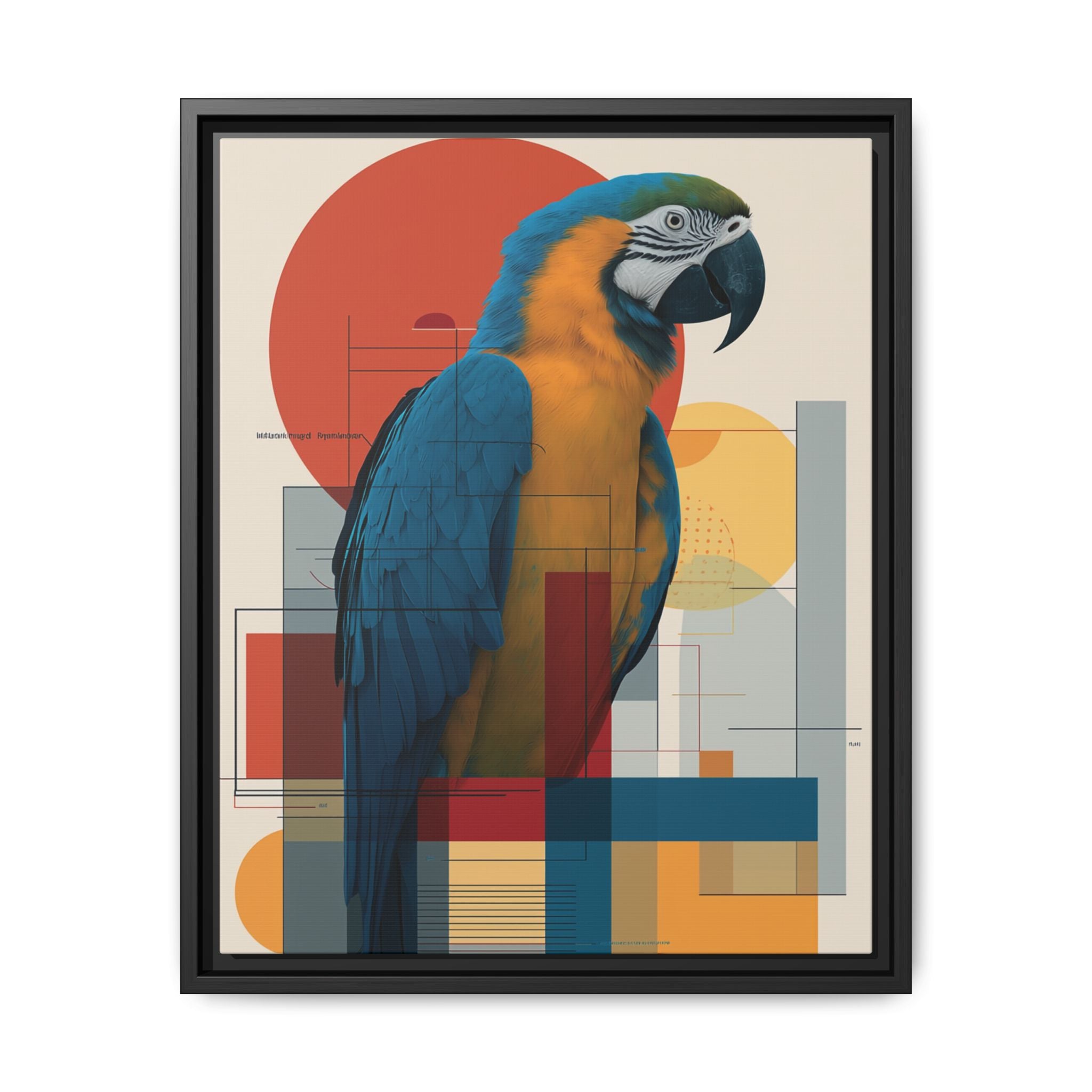 Vibrant Macaw Geometric Framed Print: Avian Realism, Modern Abstract Composition   |  Personalized & Custom Orders Available