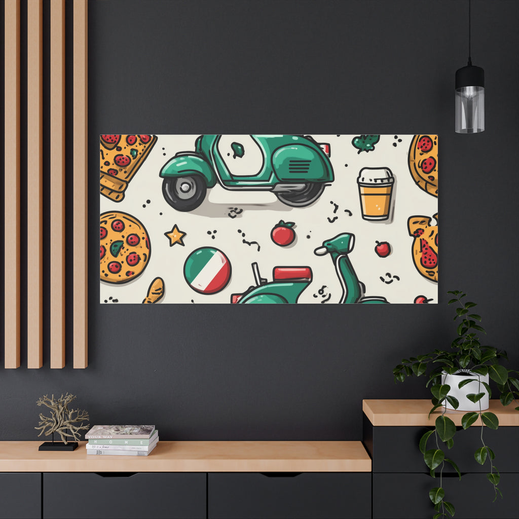 Vibrant Travel Nostalgia Canvas Art, Scooter Decor, Foodie Wall Art, Fun Home Decor, Gift for Adventurers, Kitchen Wall Hanging