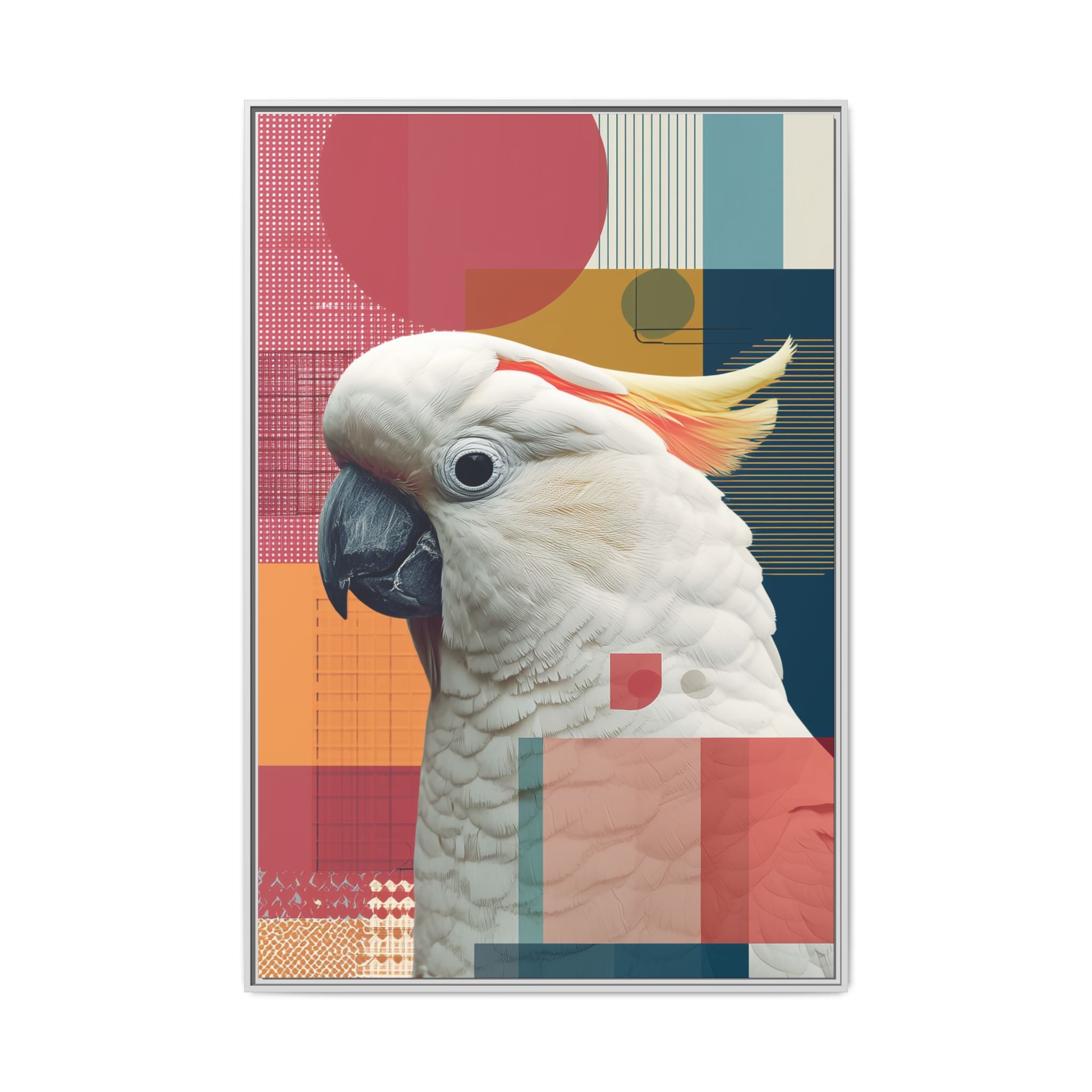 Framed Print, Cockatoo Abstract Geometric Wall Art, Matte Canvas, Colorful Bird Poster, Modern Home Decor, Tropical Animal Painting, Unique