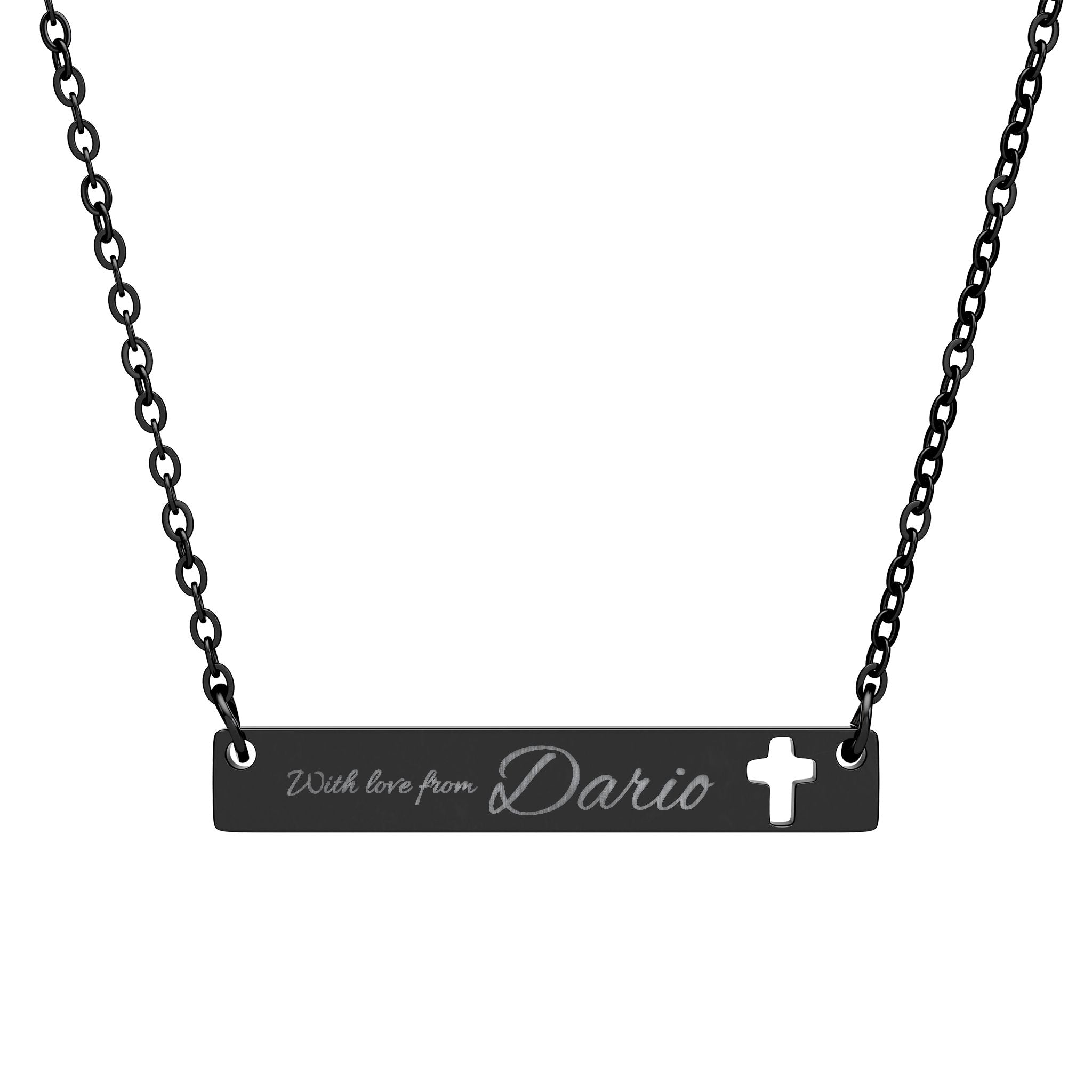 Personalized Cutout Cross Bar Necklace (Engraving)