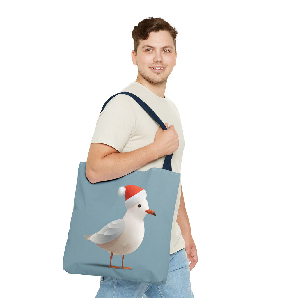 Christmas Seagull Tote Bag, Holiday Shopping Bag, Eco-Friendly Gift Bag, Cute Coastal Accessories, Winter Tote for Bird Lovers